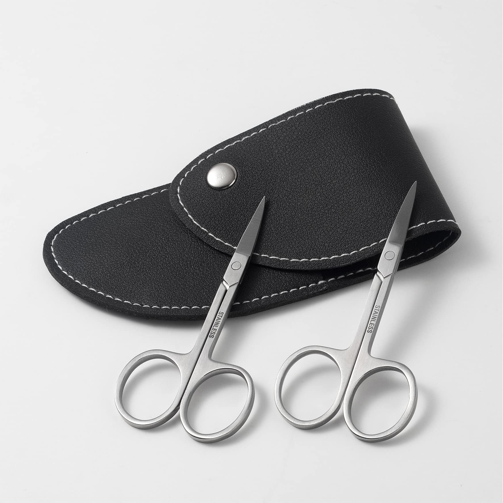 BEZOX curved and straight stainless steel grooming scissors close up view