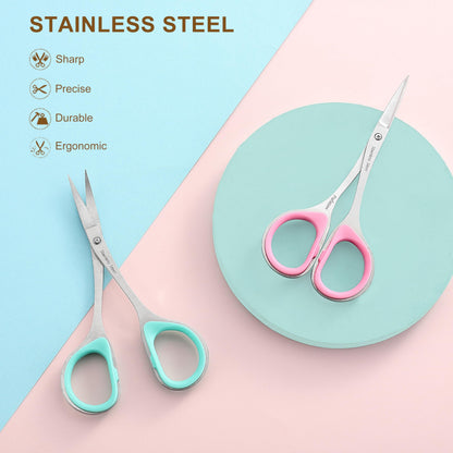 Ergonomic rubber ring handles on the stainless steel cuticle scissors demonstrating comfortable finger grip.