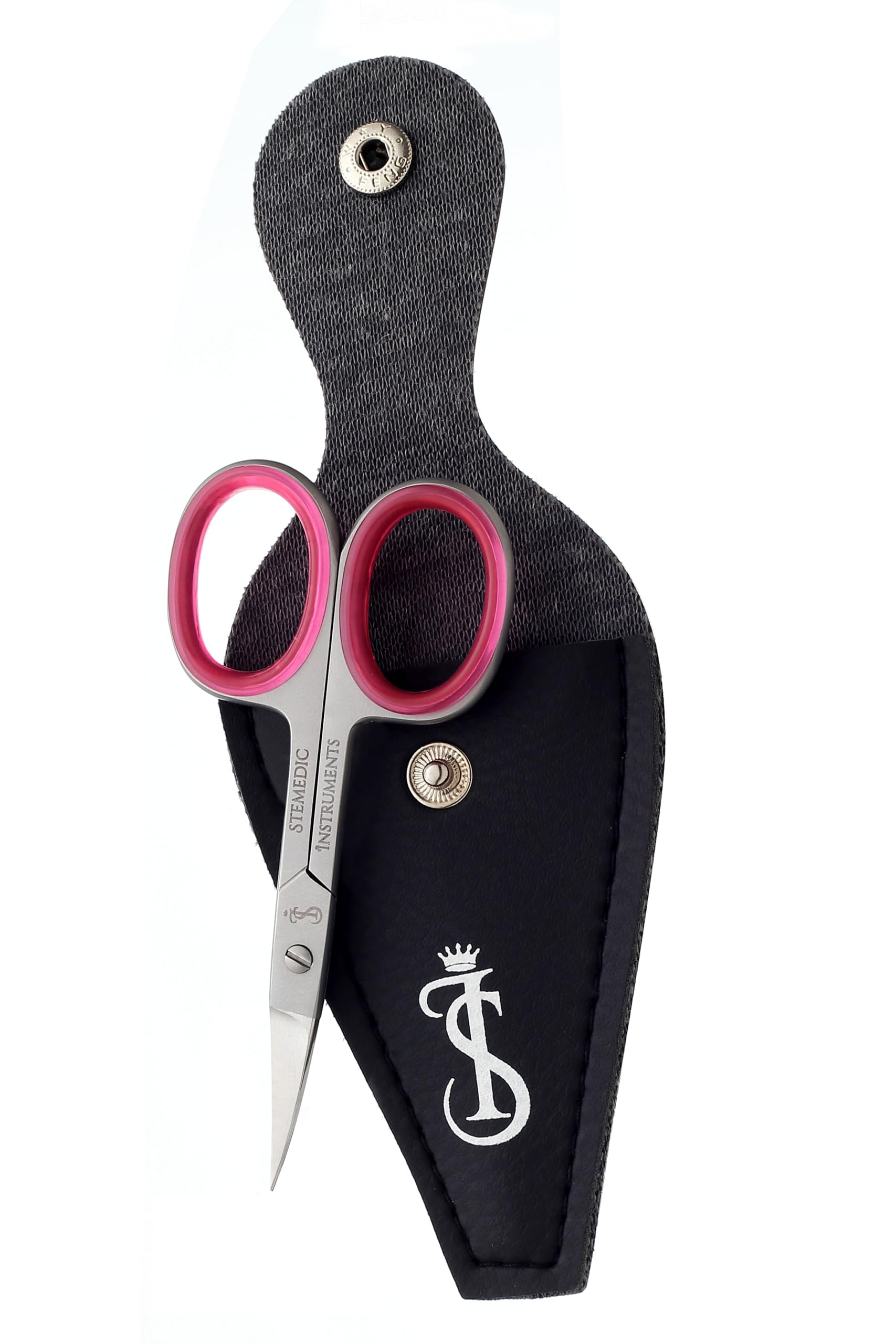 Stemedic Instruments manicure scissors placed next to the black protective sheath