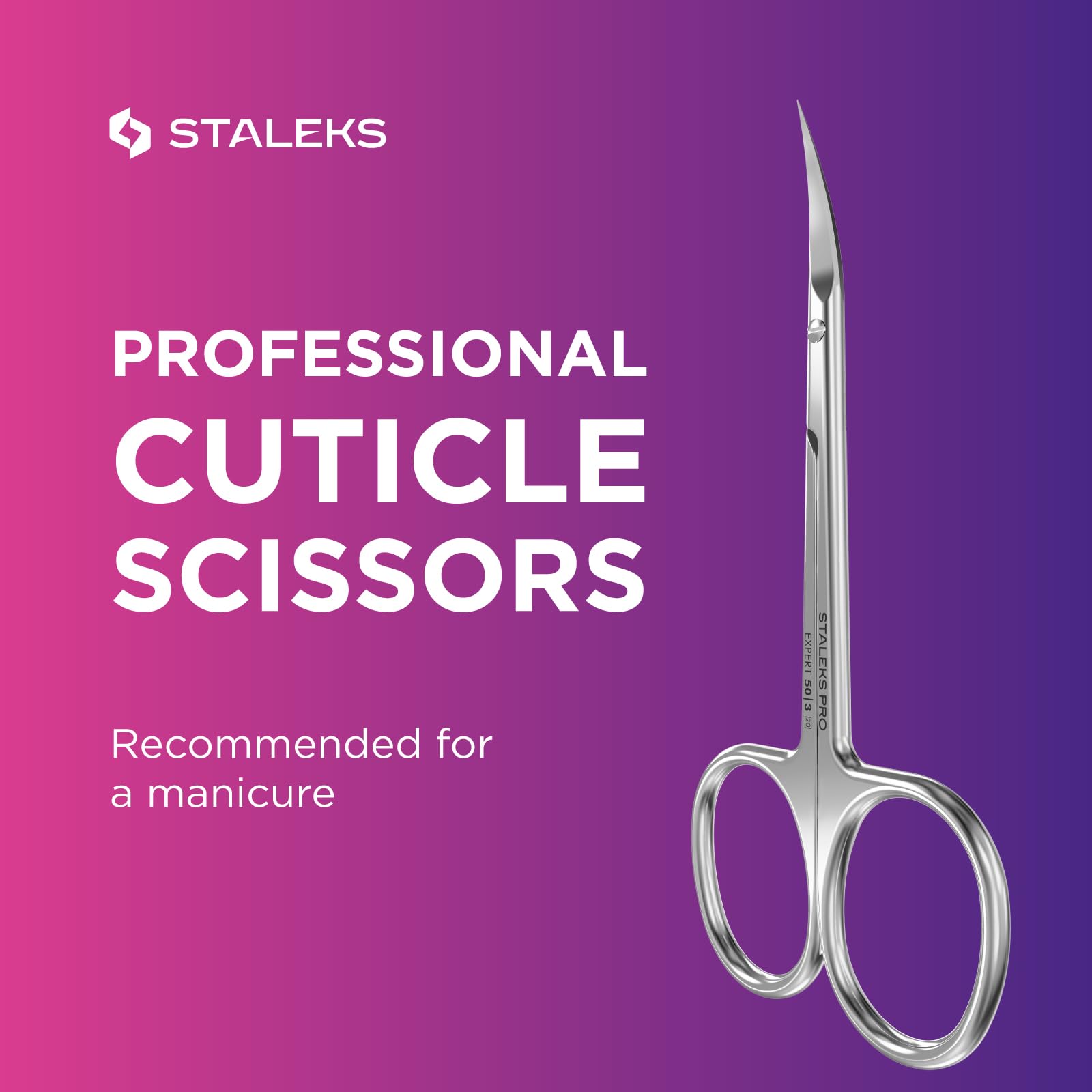 Polished back surface profile of STALEKS professional nail care scissors safeguarding the nail plate.