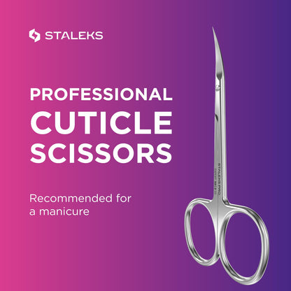 Polished back surface profile of STALEKS professional nail care scissors safeguarding the nail plate.