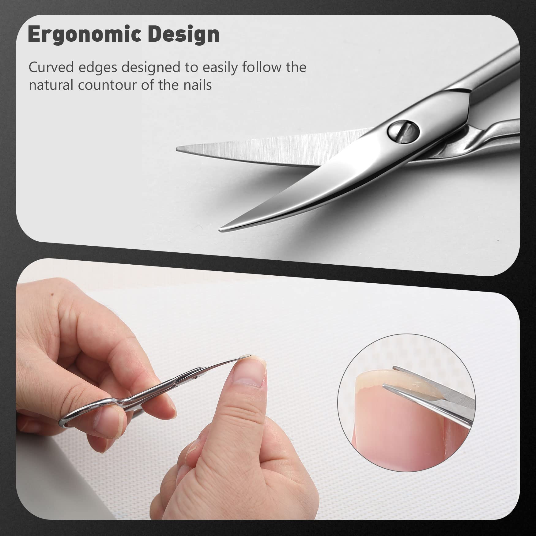 BEZOX stainless steel grooming scissors cutting a thick nail safely and easily.