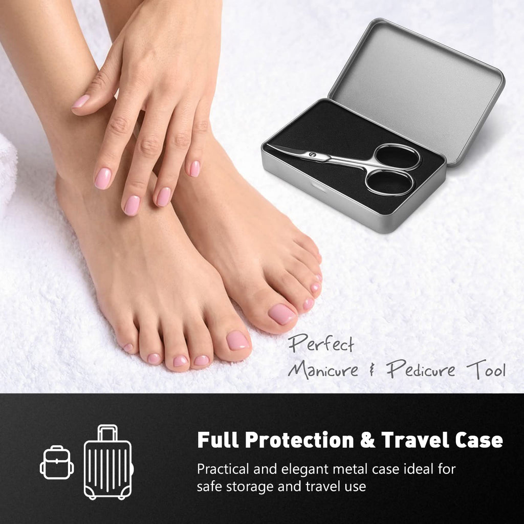 BEZOX professional nail scissors displayed next to the included black travel carrying case.
