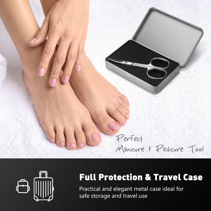 BEZOX professional nail scissors displayed next to the included black travel carrying case.