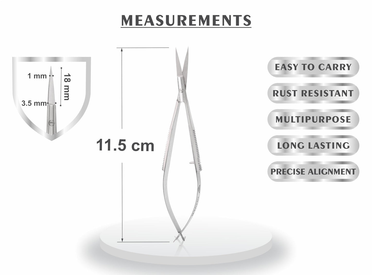 SILLVER professional spring action micro scissors positioned flat to show the compact lightweight profile.
