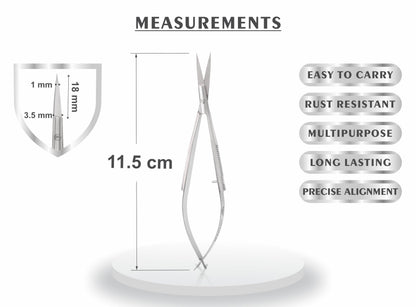 SILLVER professional spring action micro scissors positioned flat to show the compact lightweight profile.