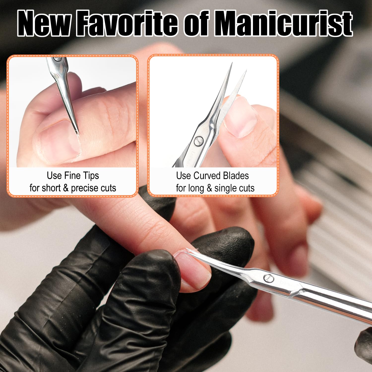 LePinko manicure scissors displaying the ergonomic large finger holes for a comfortable non-slip grip.