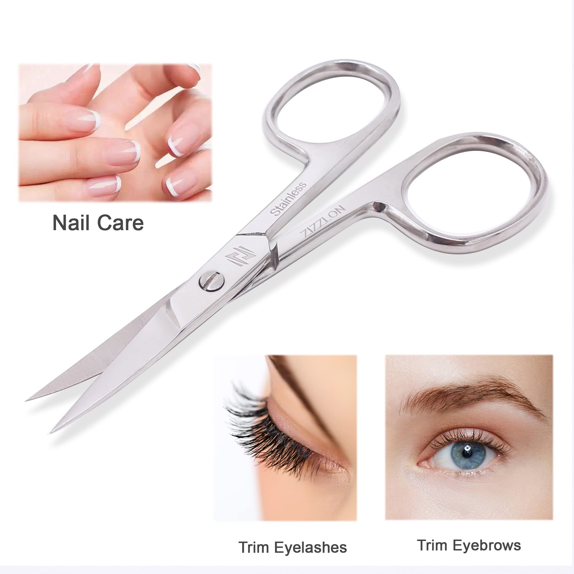 Premium surgical grade stainless steel eyebrow and facial hair trimming scissors close up