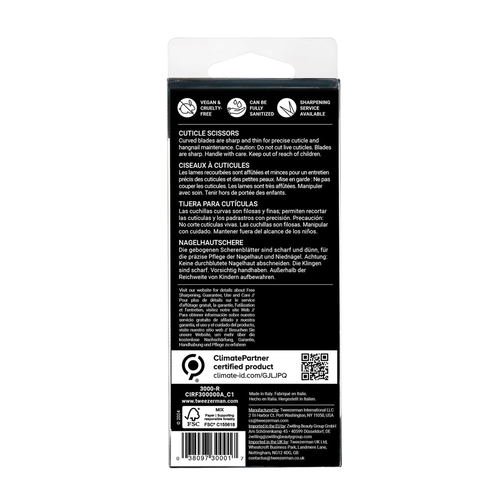 Tweezerman precision cuticle scissors demonstrating the compact size and alignment of the nickel plated blades