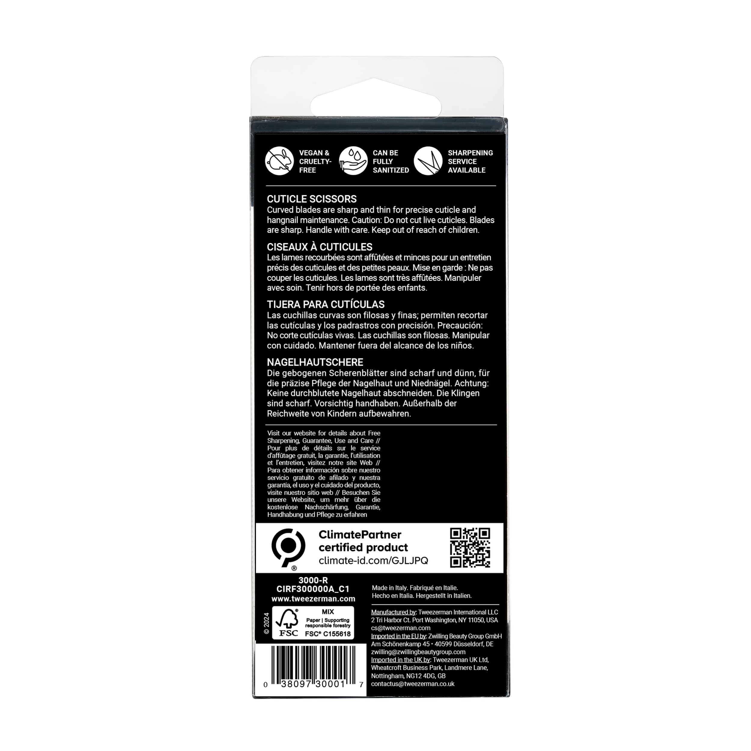 Tweezerman precision cuticle scissors demonstrating the compact size and alignment of the nickel plated blades