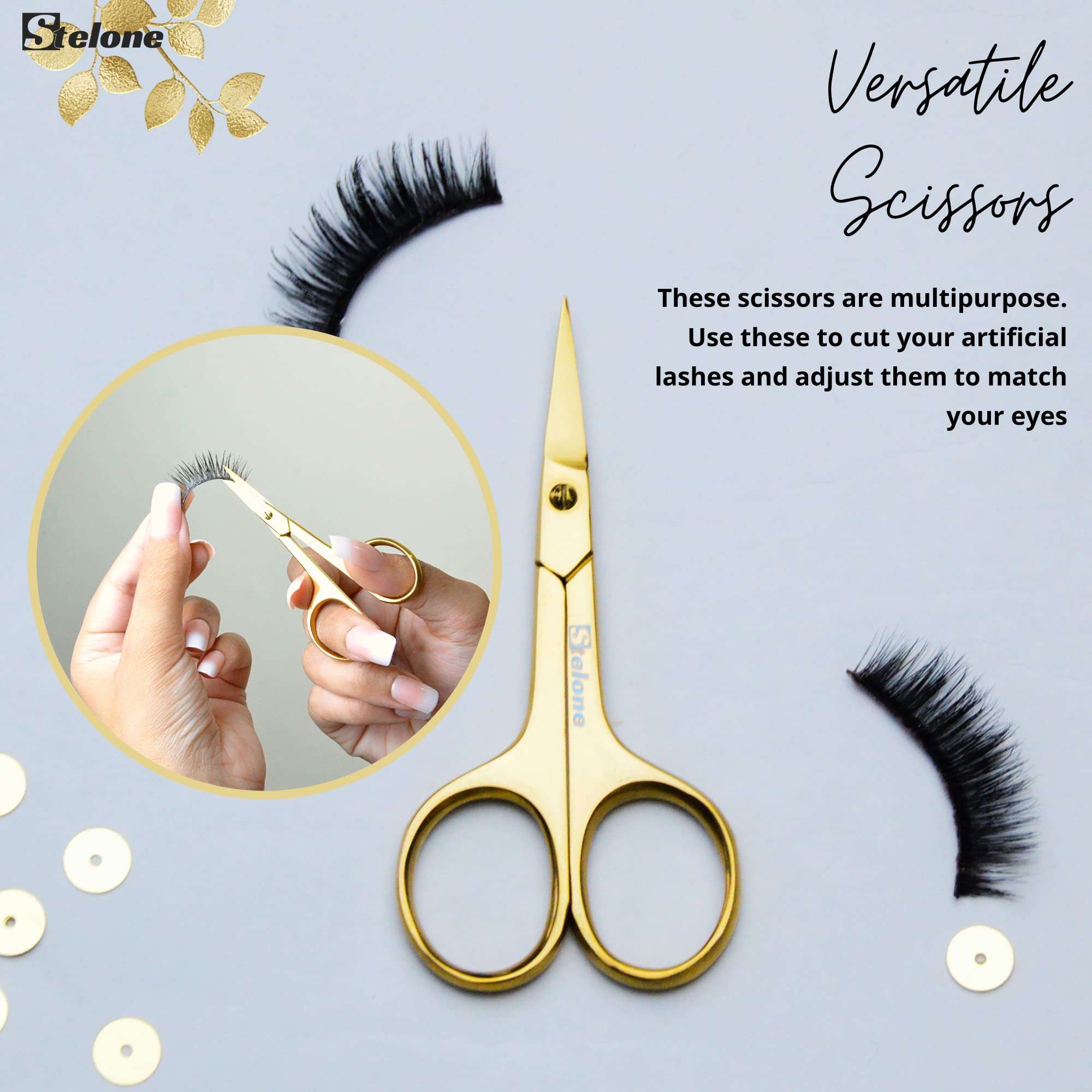 Stelone small manicure scissors angle shot demonstrating the hand polished sharp razor edge for cuticle cutting.