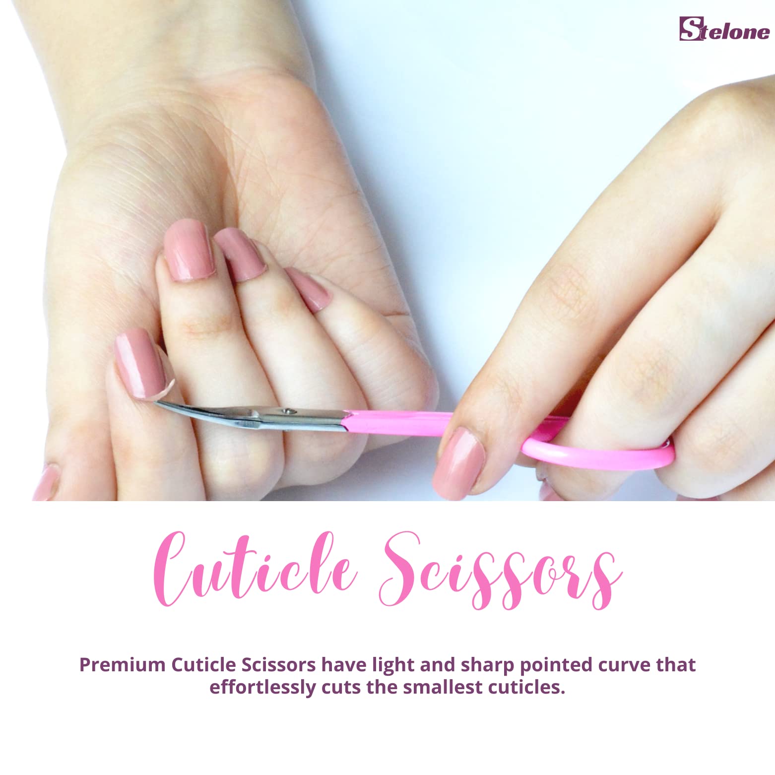 Stelone stainless steel eyebrow scissors showcasing sharp curved blades for facial hair trimming