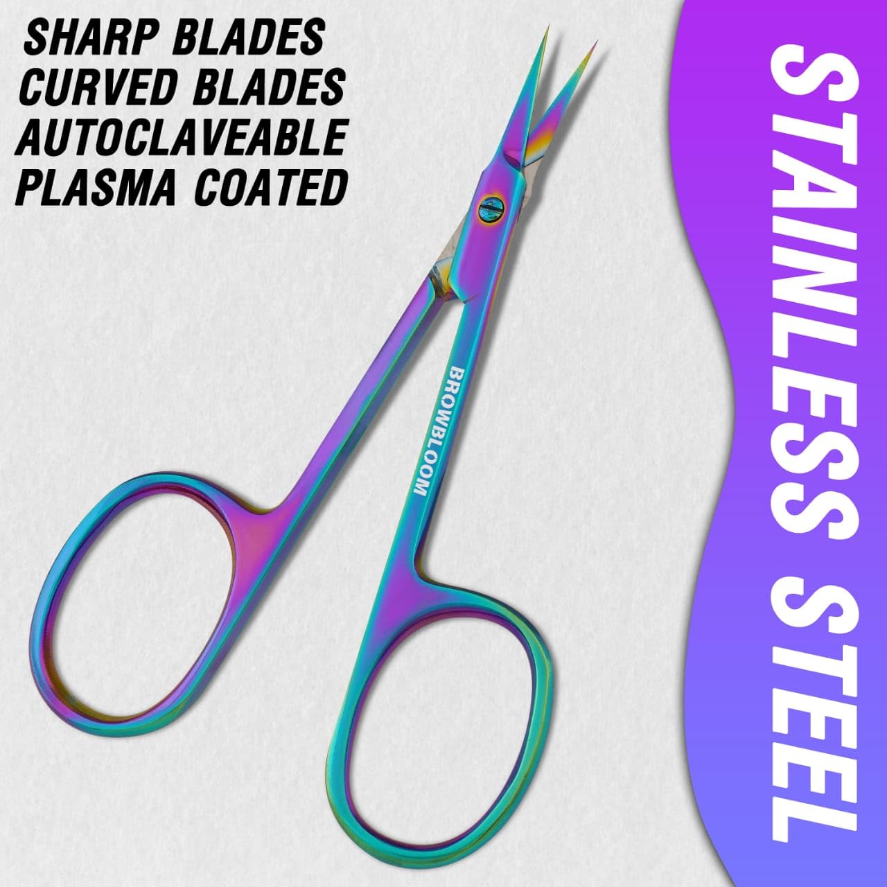 Stainless steel cuticle scissors showing the small ergonomic finger grips