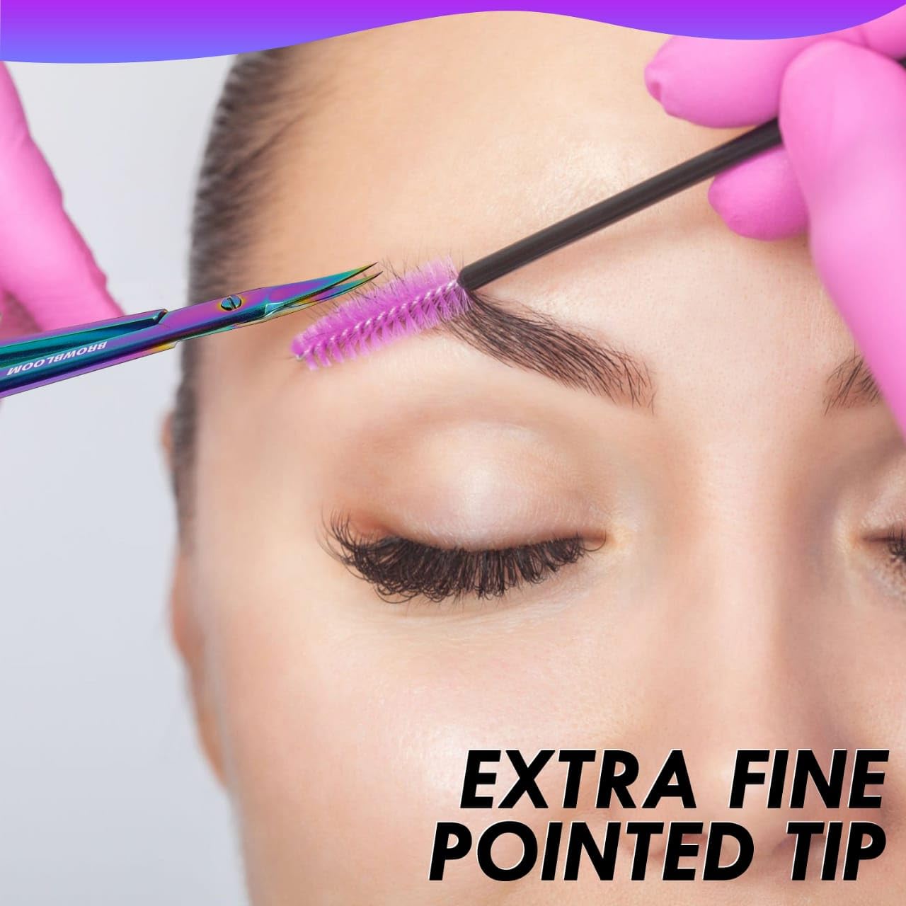 Close up view of the extra sharp pointed tips on the curved scissors