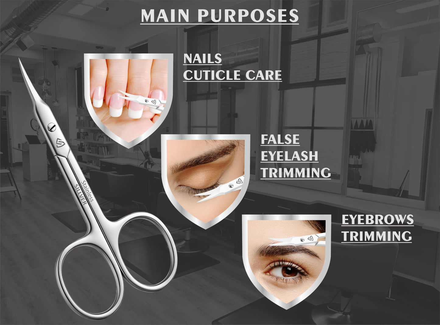 Close up view of the extra fine pointed tip of the professional grooming scissors.