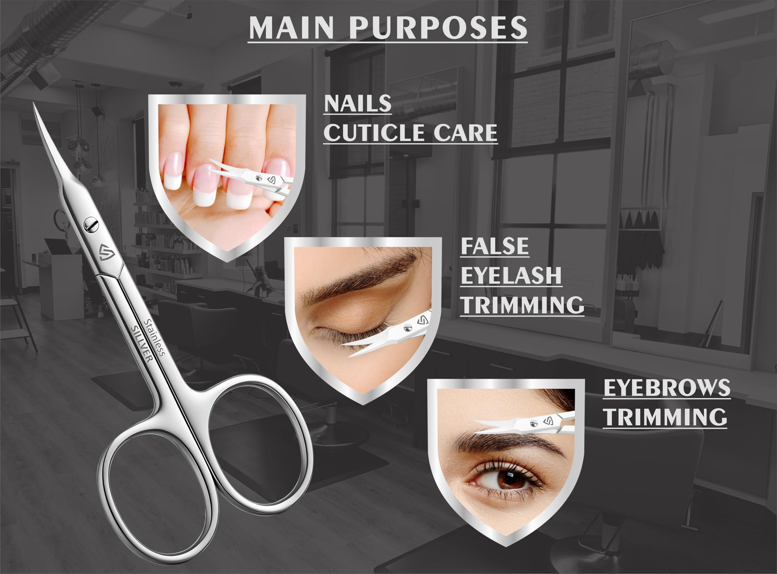 Close up view of the extra fine pointed tip of the professional grooming scissors.