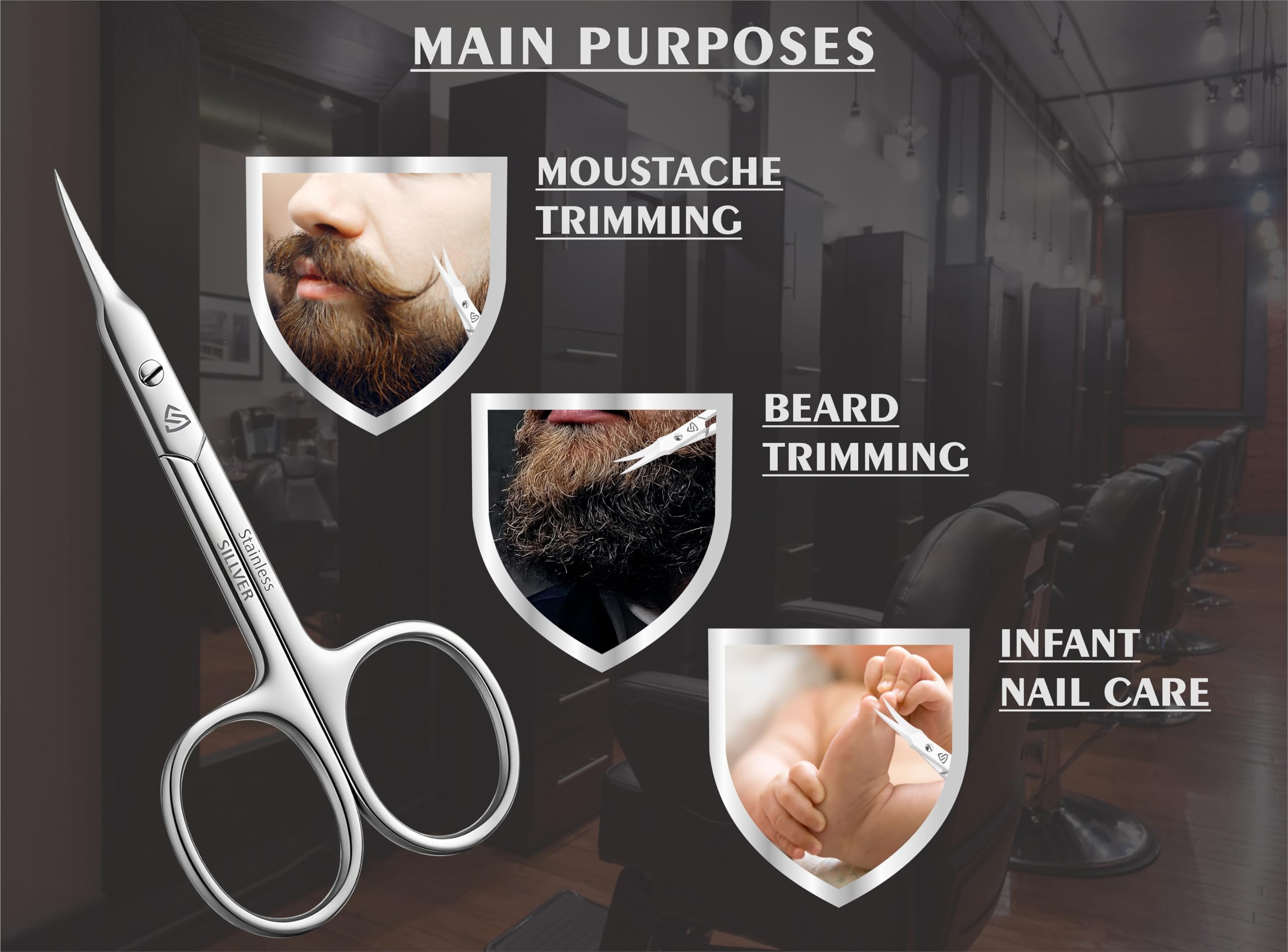 Multi purpose beauty scissors being used for precise eyebrow and eyelash grooming.