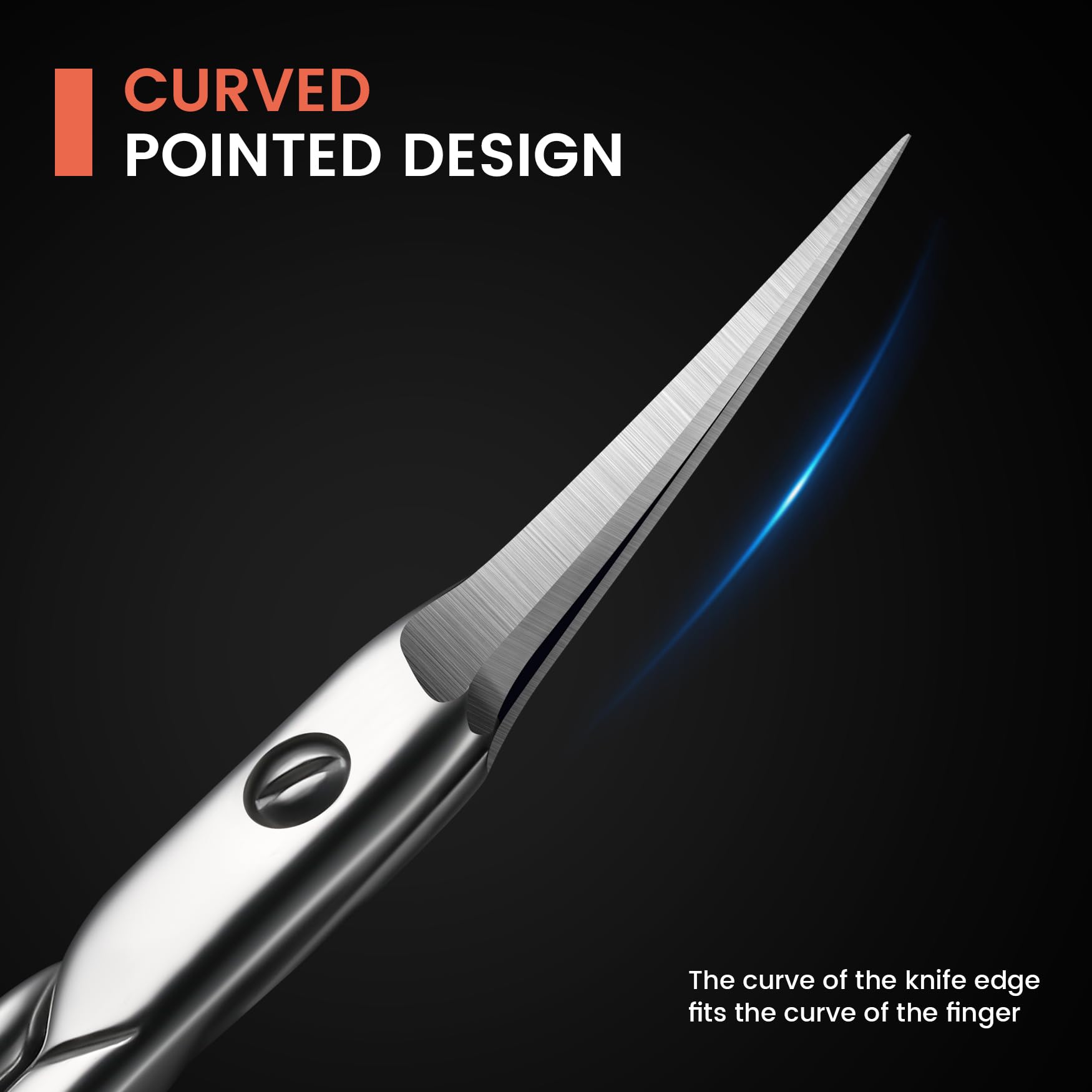 BEZOX professional stainless steel cuticle cutter being held to showcase the ergonomic finger loop design