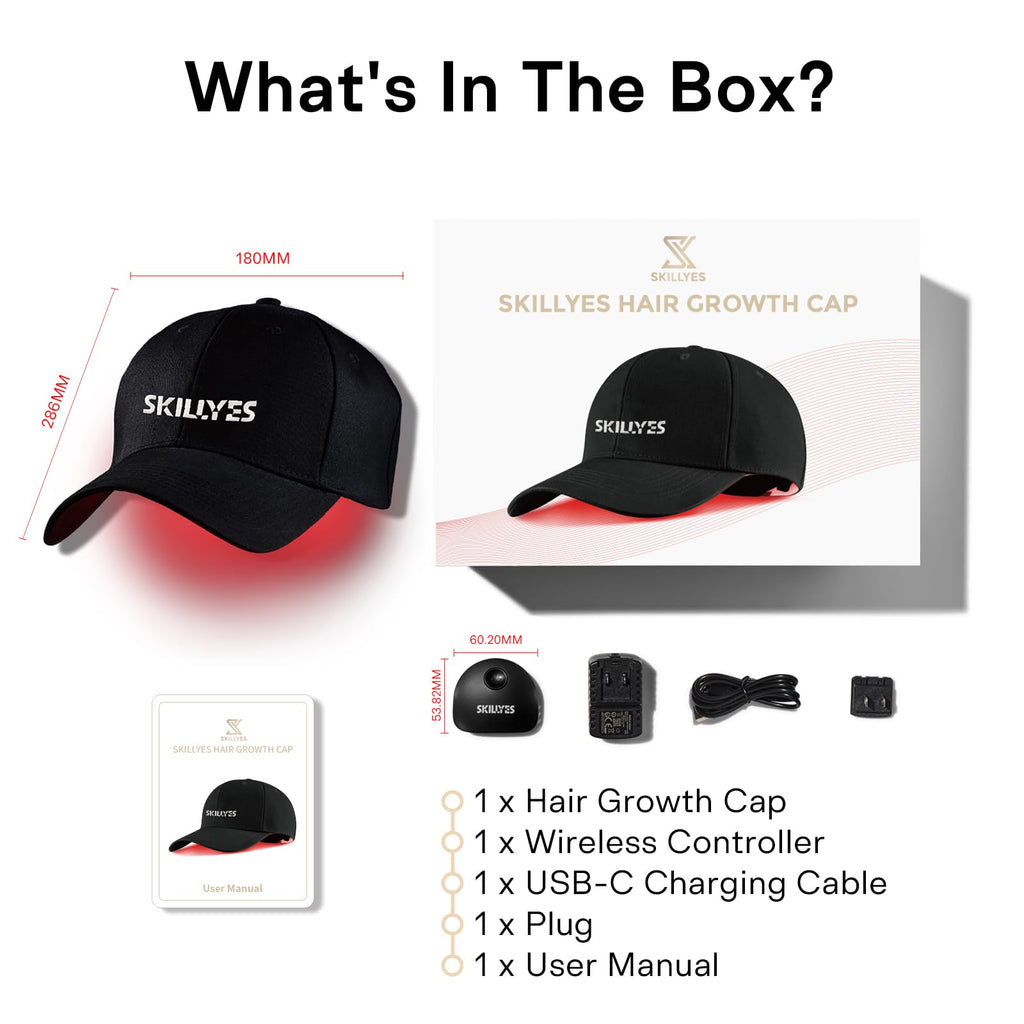 Skillyes red light therapy hair growth cap packaging and accessories
