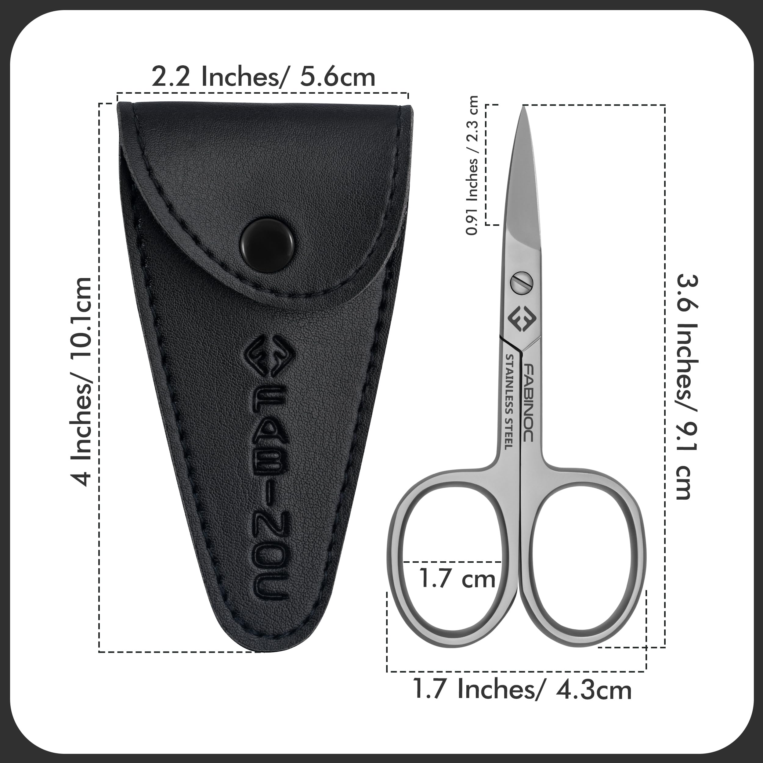 Close up of the ultra sharp curved blades on the FABINOC stainless steel scissors