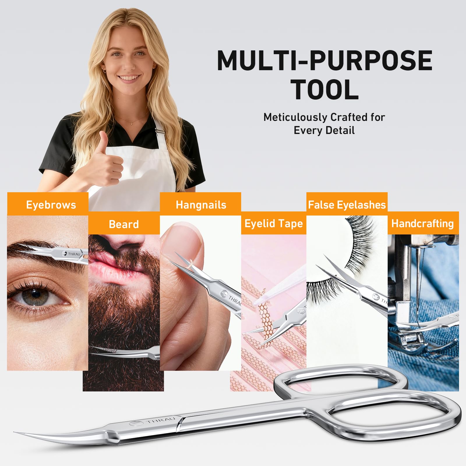THRAU surgical grade beauty grooming scissors demonstrating large finger loops