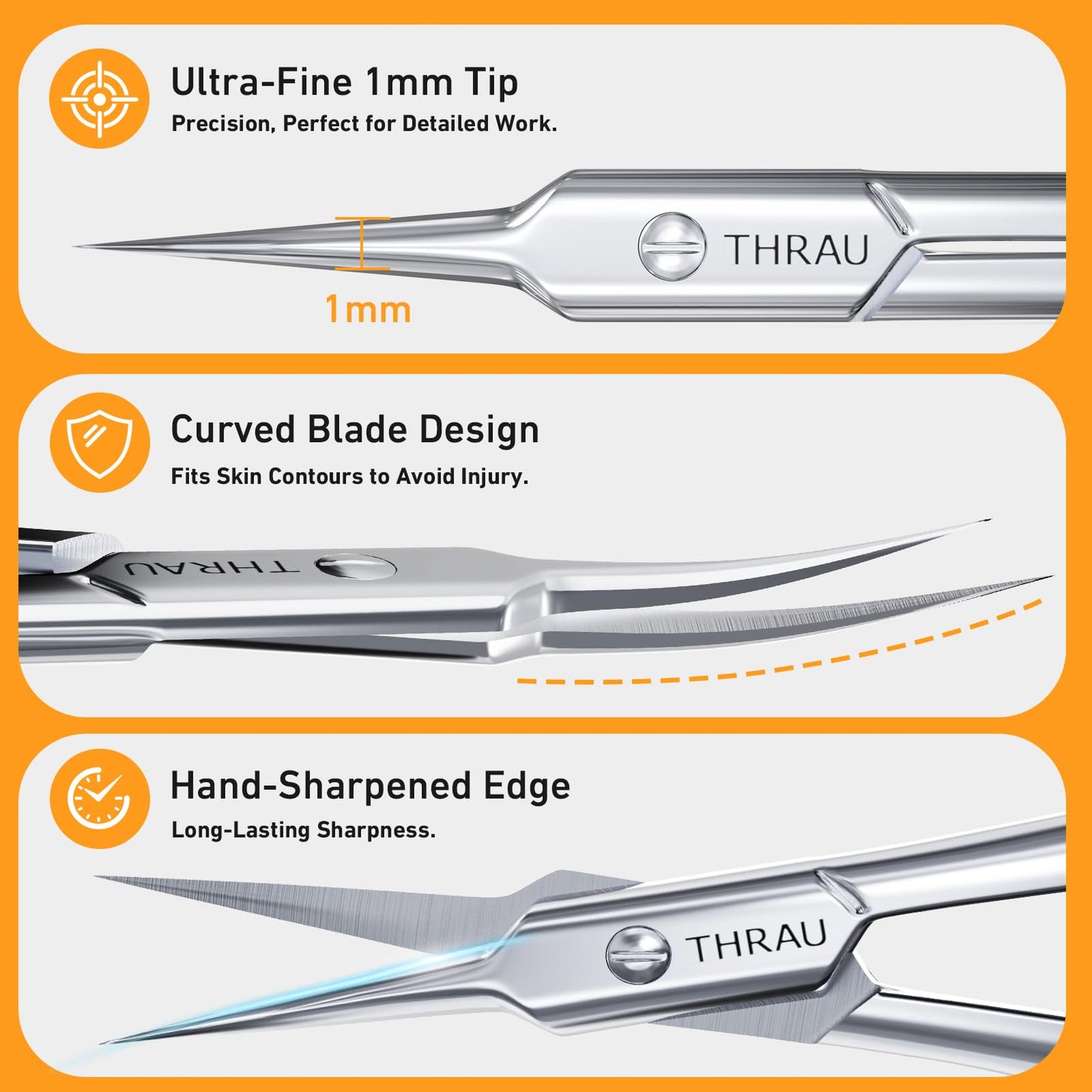 THRAU precision cuticle scissors being used for professional nail care