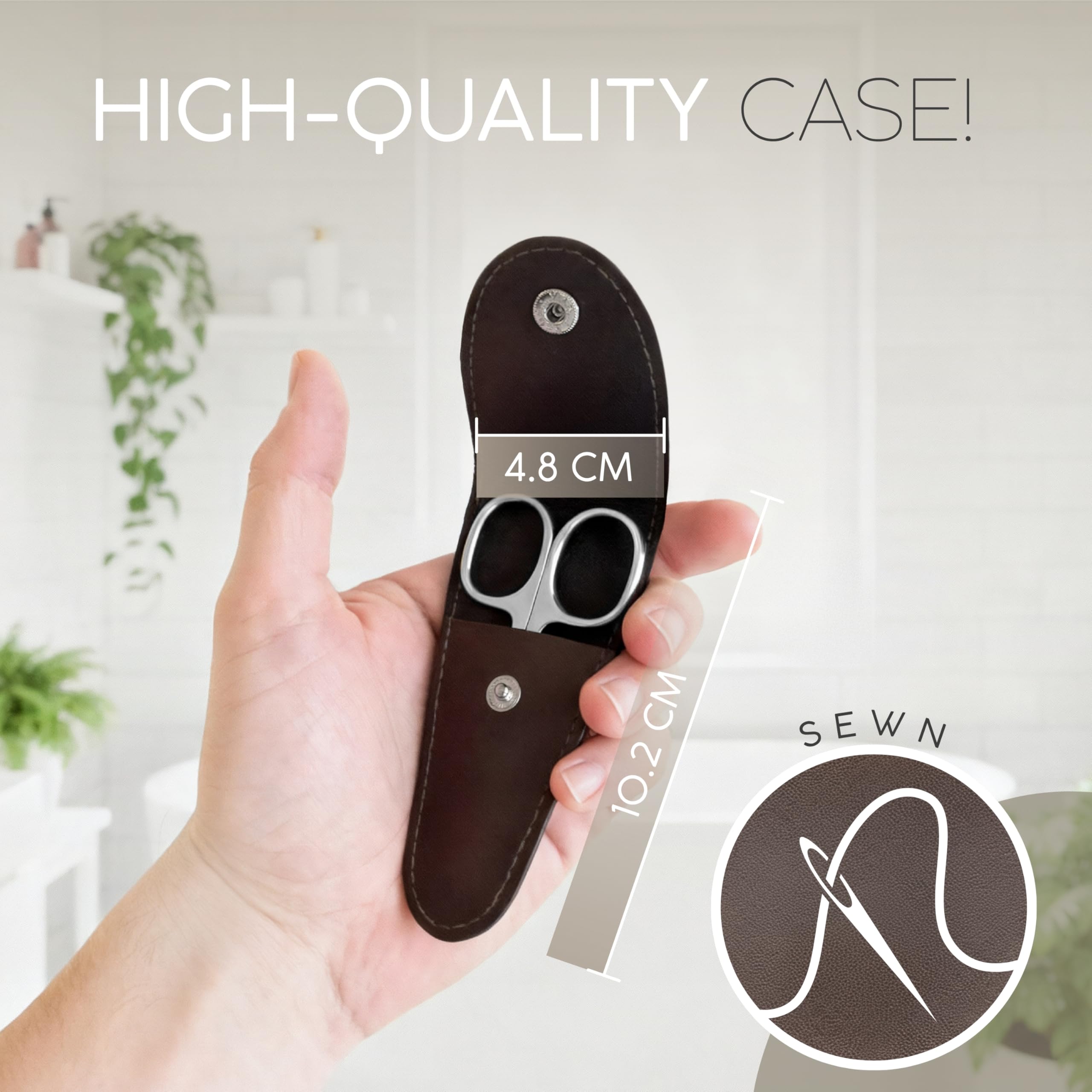marQus German steel grooming scissors resting next to its premium protective travel case.