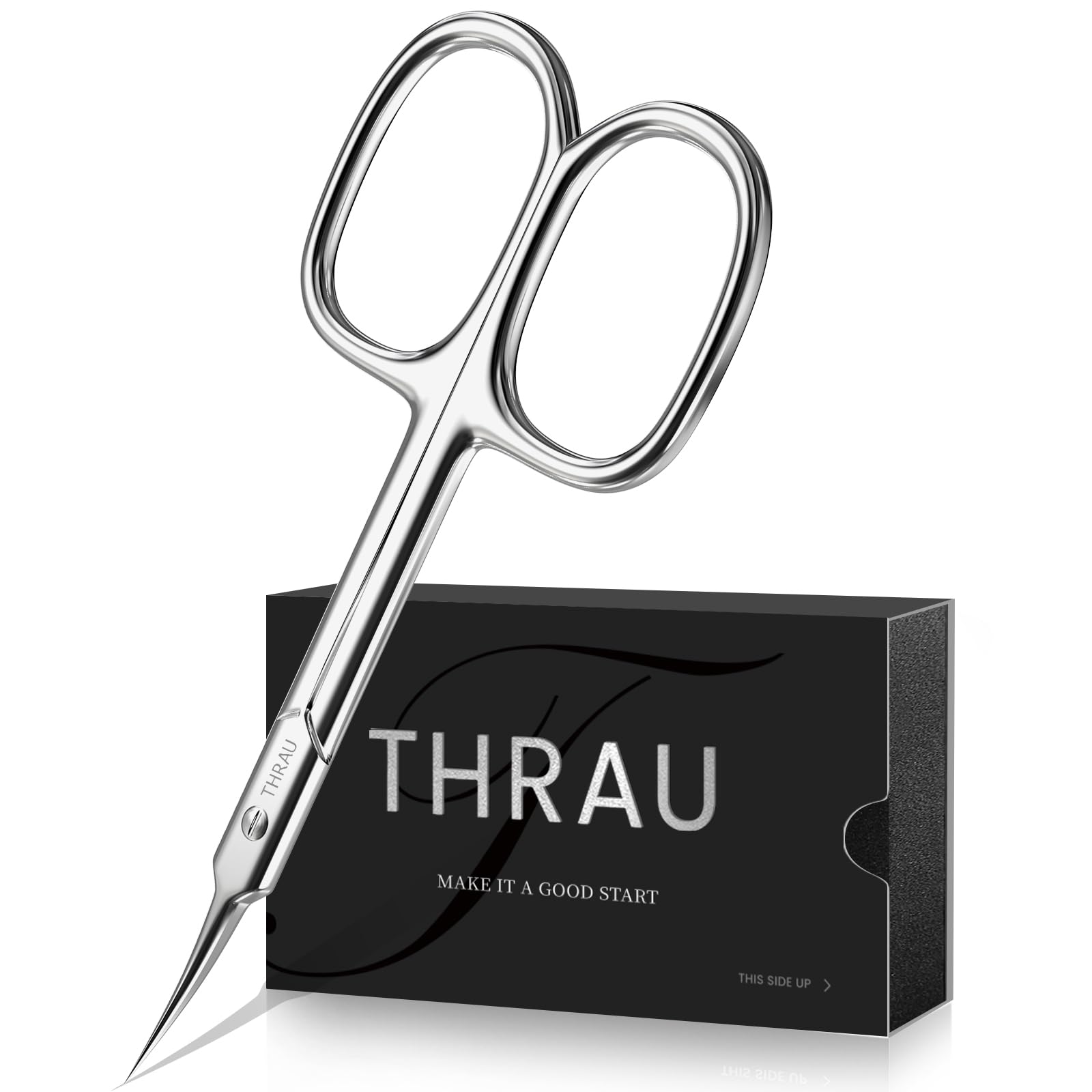 THRAU precise pedicure and eyebrow trimming scissors side profile view