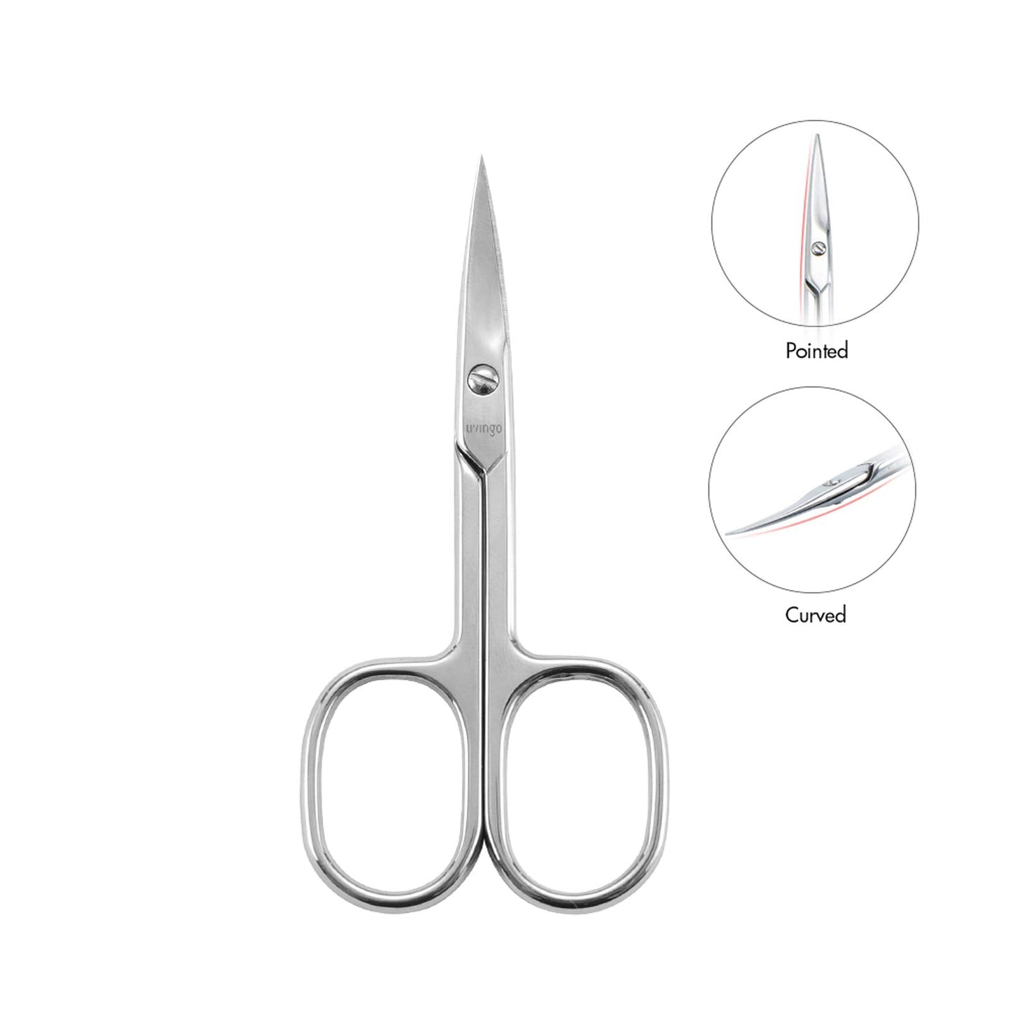 LIVINGO stainless steel beauty grooming scissors showing the ergonomic ambidextrous handles
