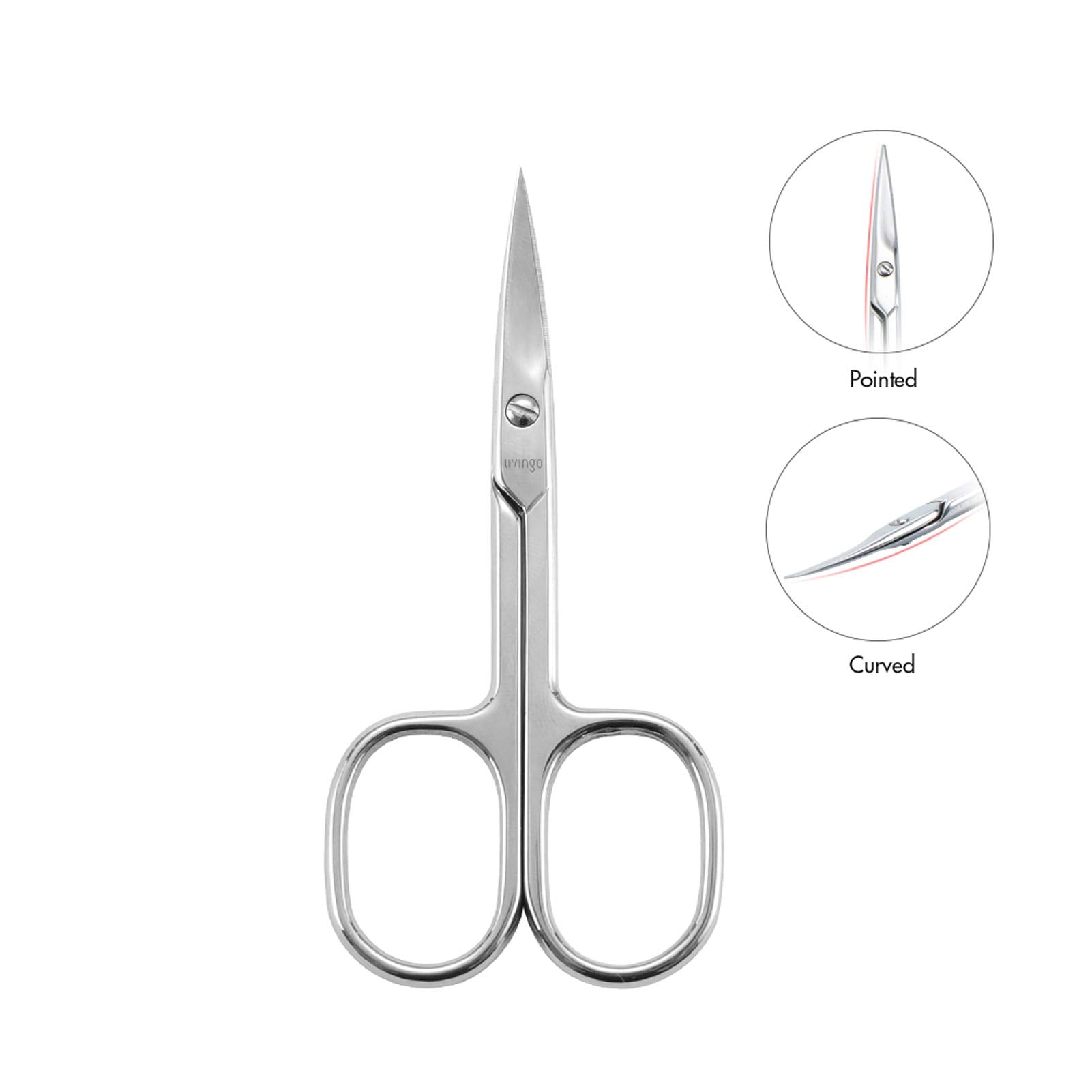 LIVINGO stainless steel beauty grooming scissors showing the ergonomic ambidextrous handles