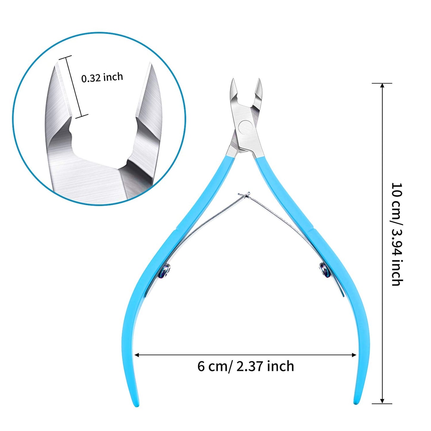 Close up of sharp pointed blade on stainless steel cuticle clippers