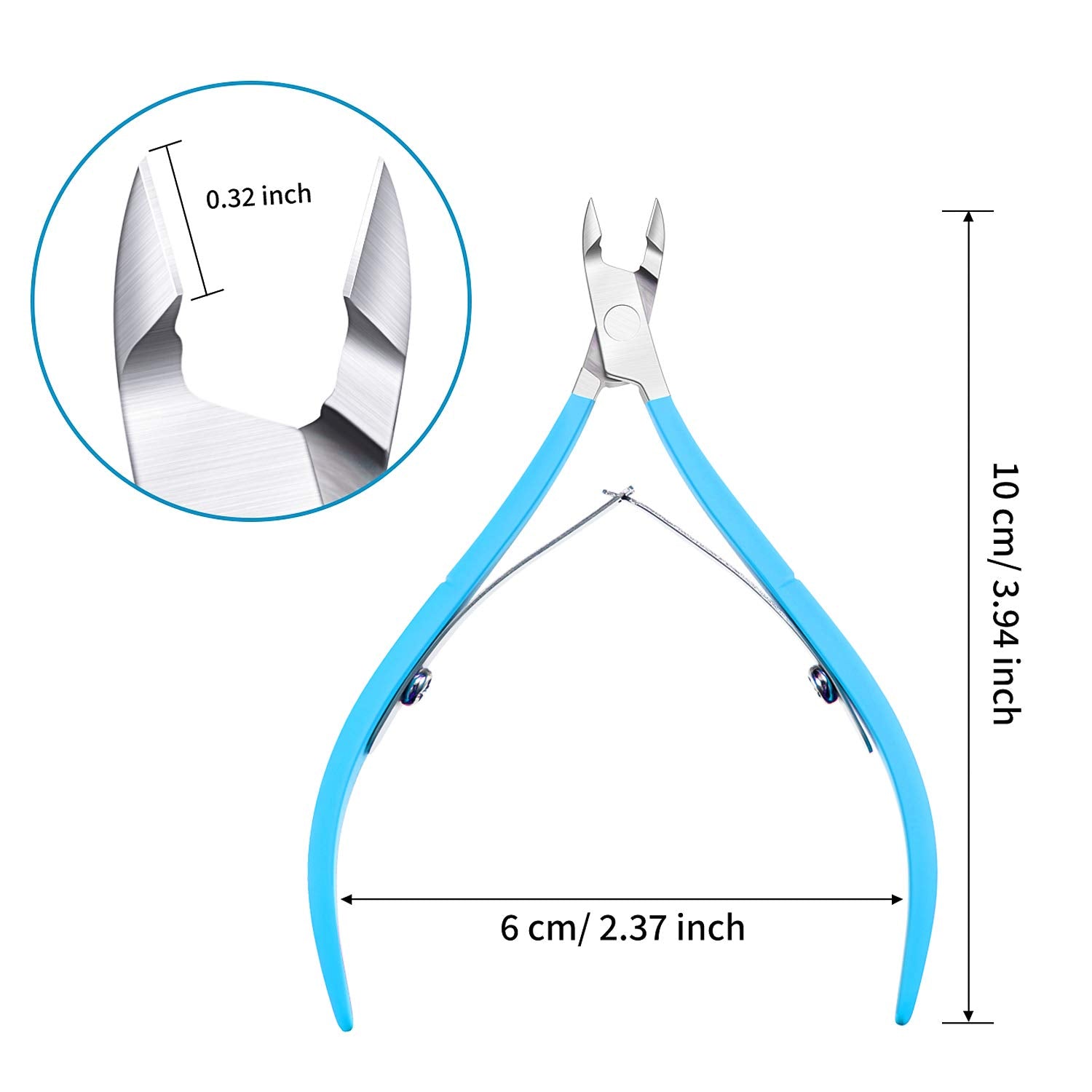 Close up of sharp pointed blade on stainless steel cuticle clippers