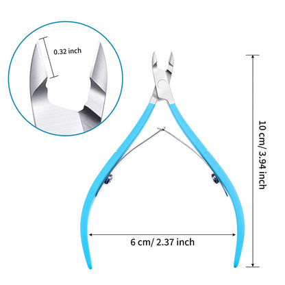 Close up of sharp pointed blade on stainless steel cuticle clippers