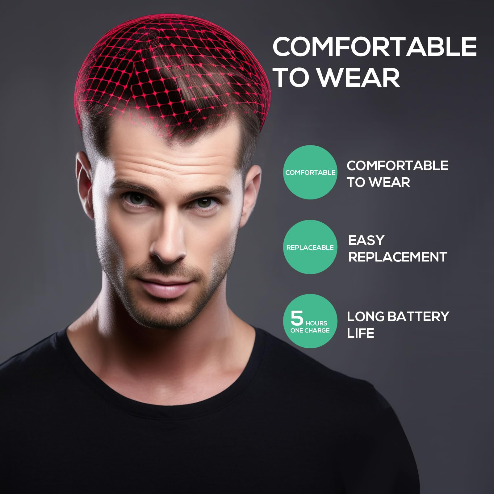Model wearing Winter Plum laser cap for hair density