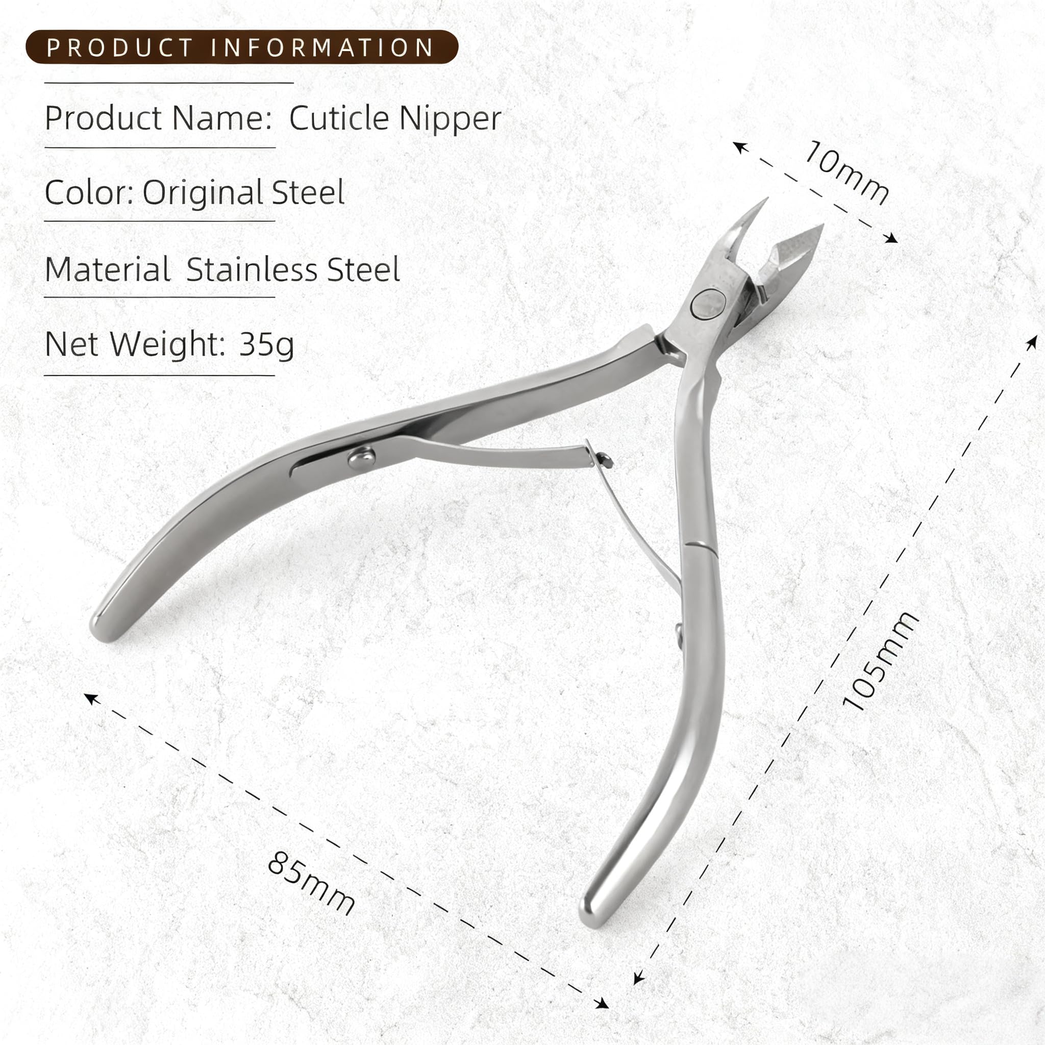 Detailed shot of the ultra-thin hand-ground eagle mouth cutting blades for clean cuticle removal.
