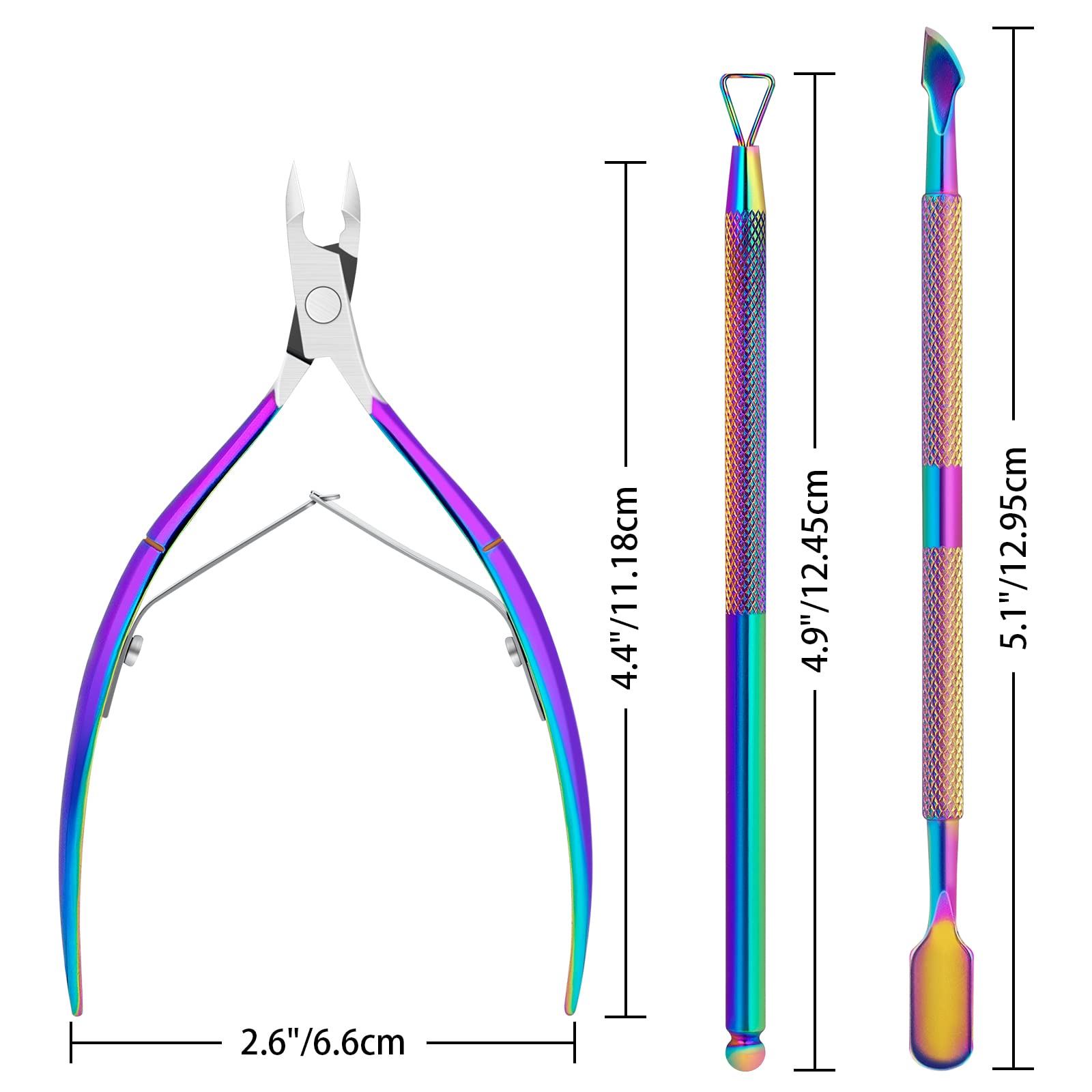 Stainless steel cuticle nipper with rainbow finish