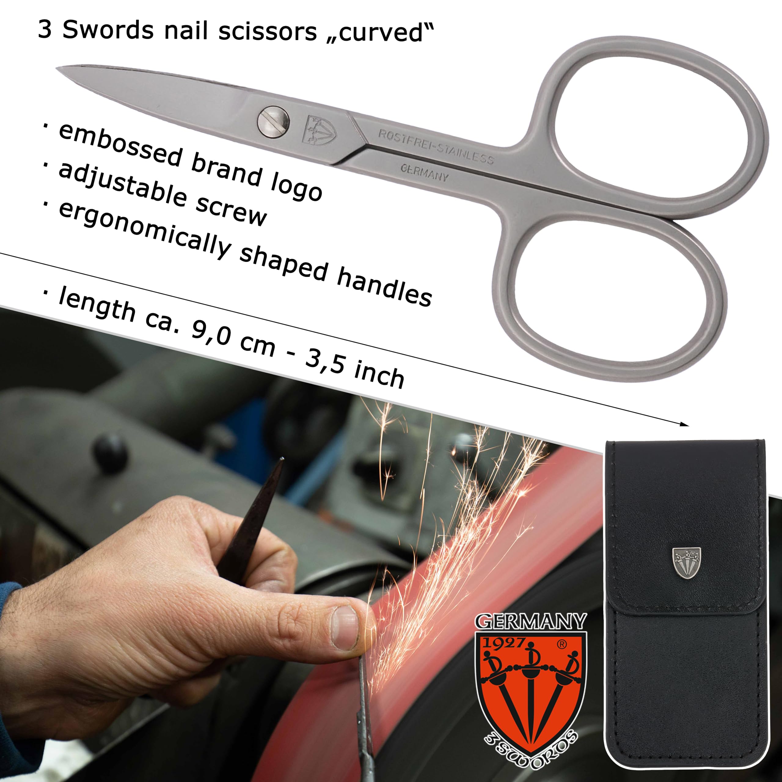 Authentic Solingen Germany personal care scissors alongside the secure storage sleeve