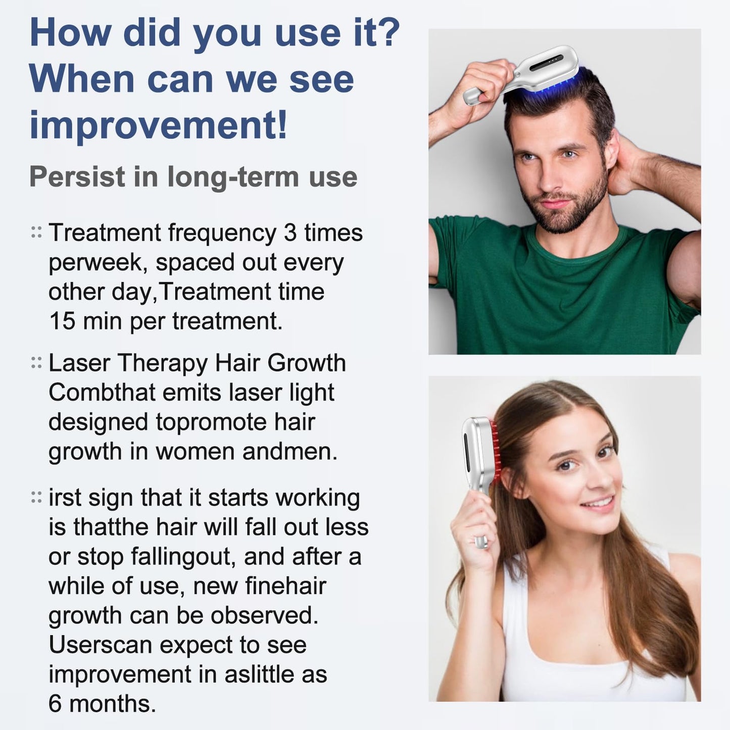 Handheld red light therapy comb for hair regrowth