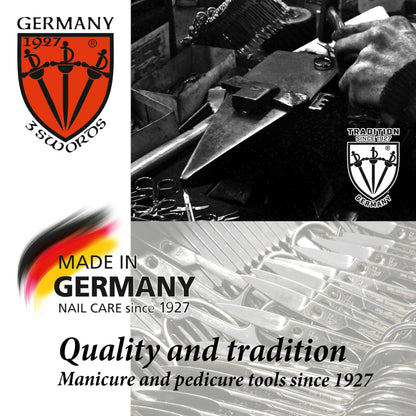 Side profile of the polished stainless steel nail scissor showing the blade curvature