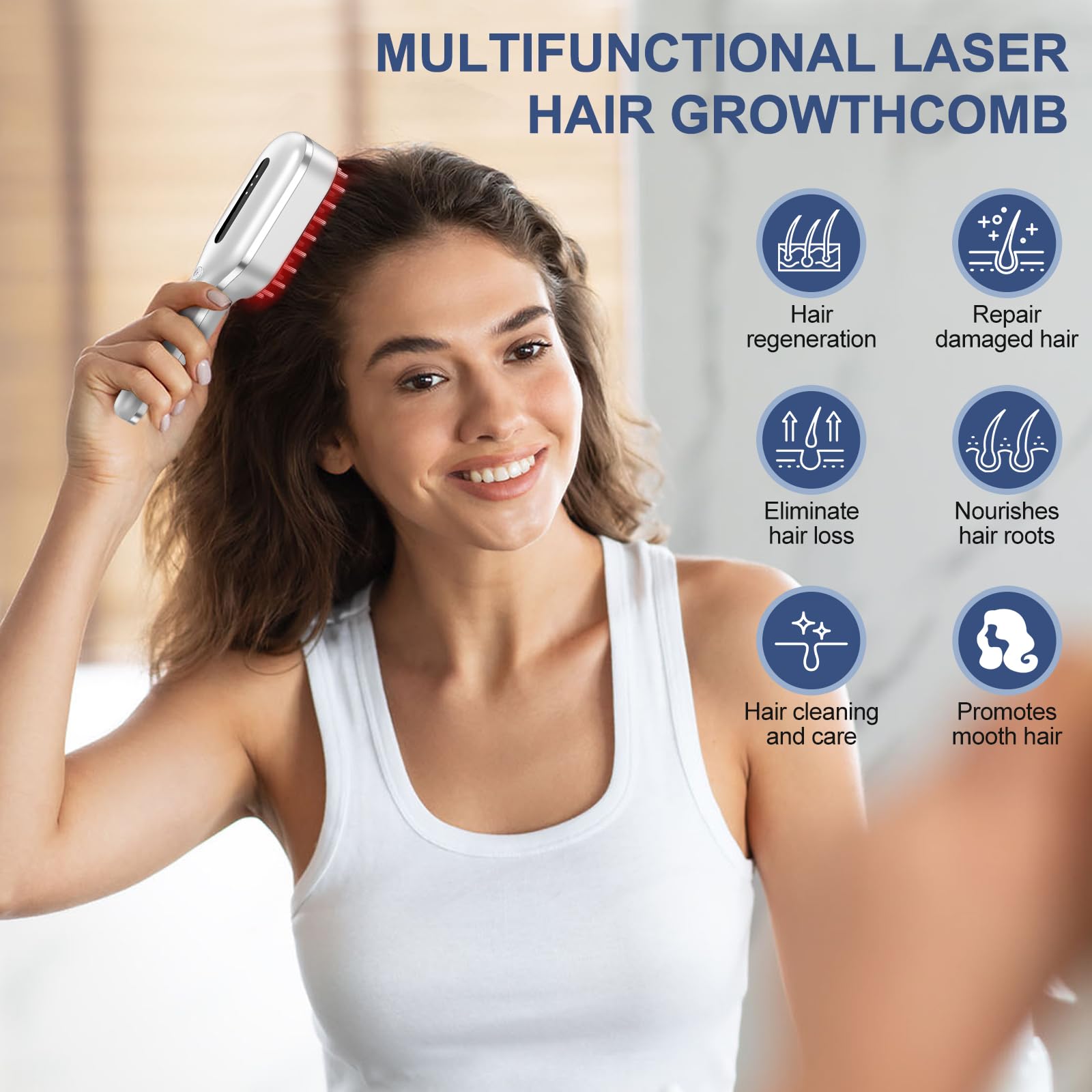 Close up of laser therapy comb settings and light modes