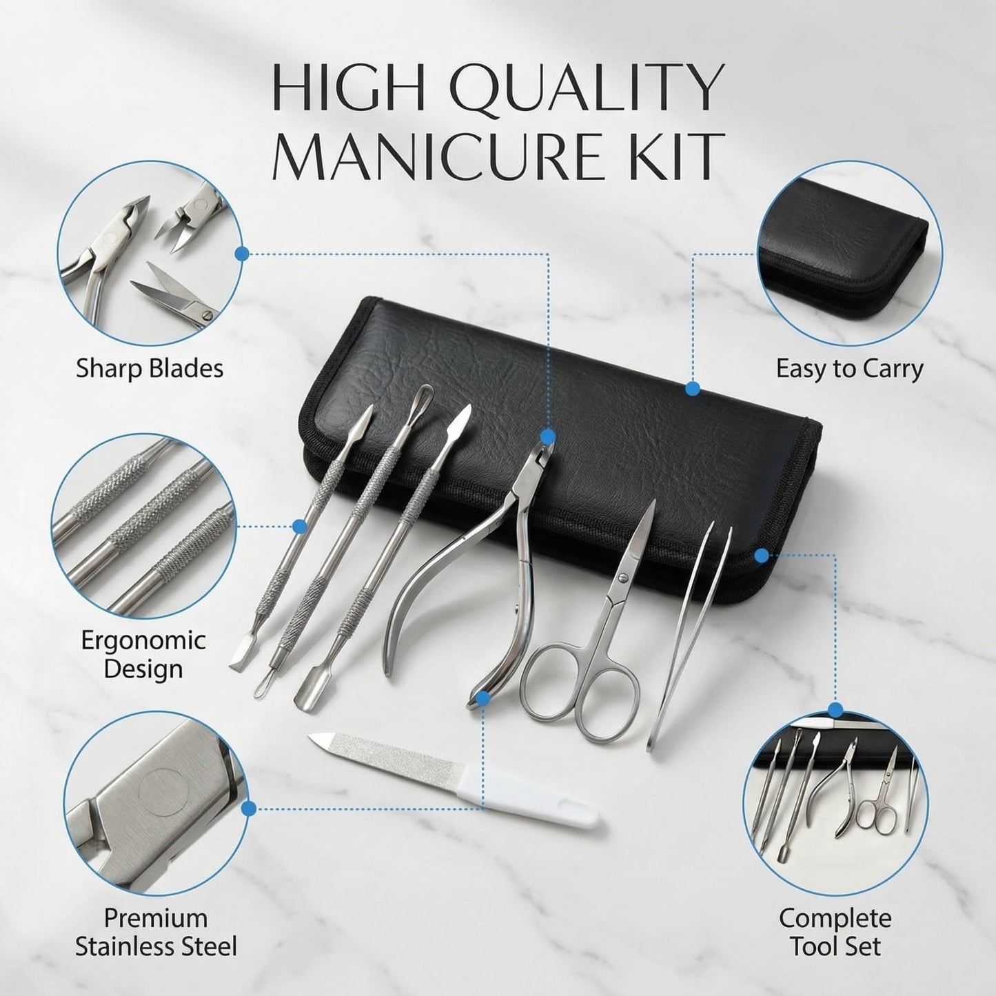 Professional cuticle nipper and pusher set close up