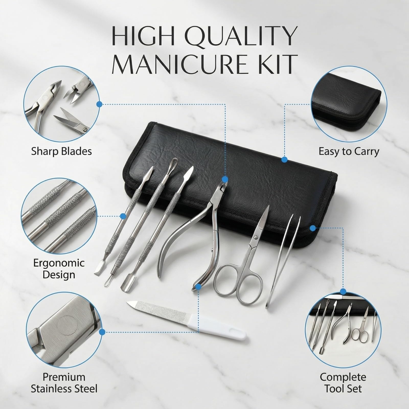 Professional cuticle nipper and pusher set close up