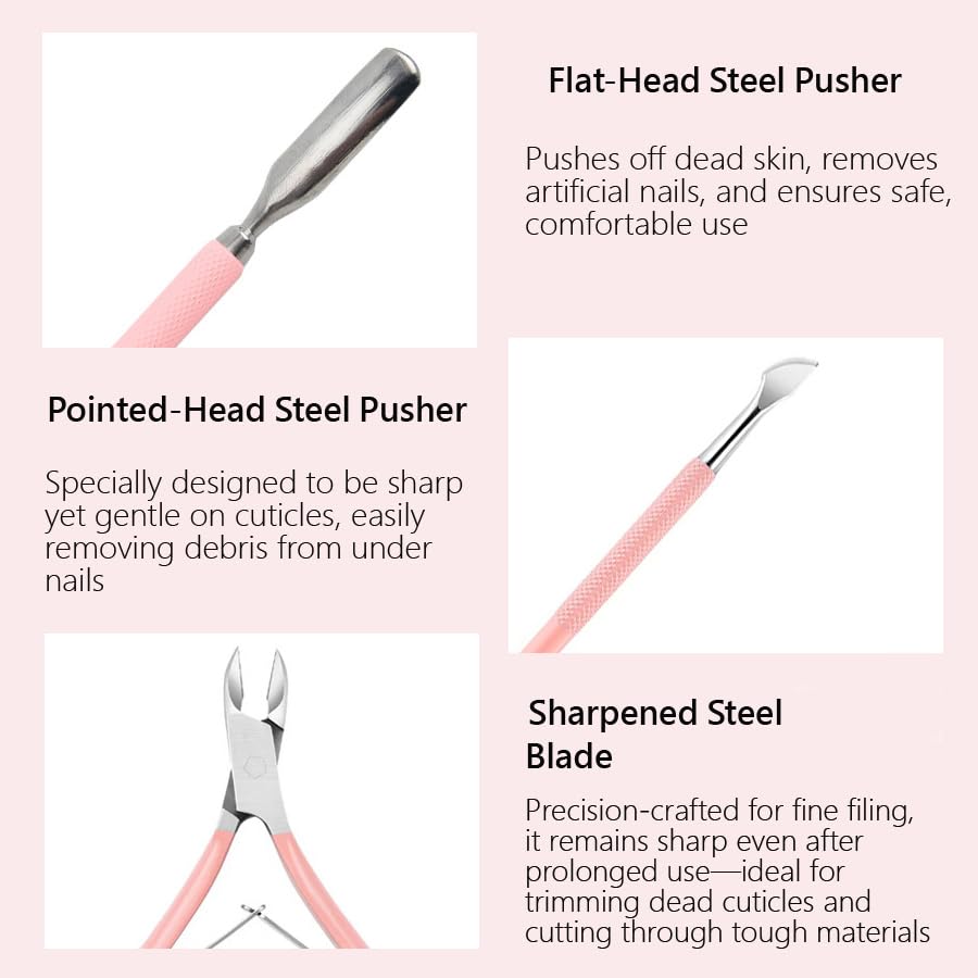 Precision cuticle pusher and trimmer set for manicure