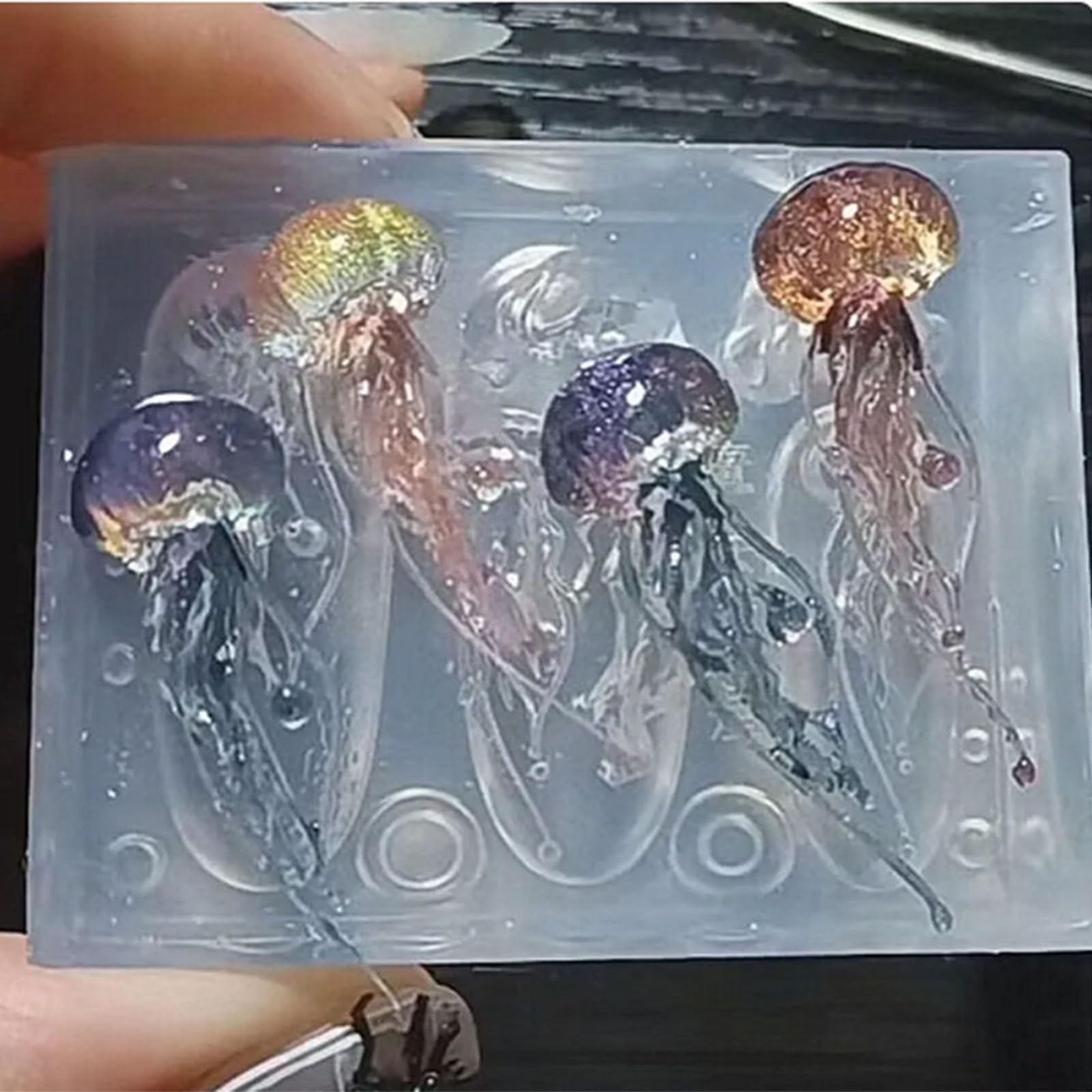 Top view of flexible silicone jellyfish mold for 3D manicures