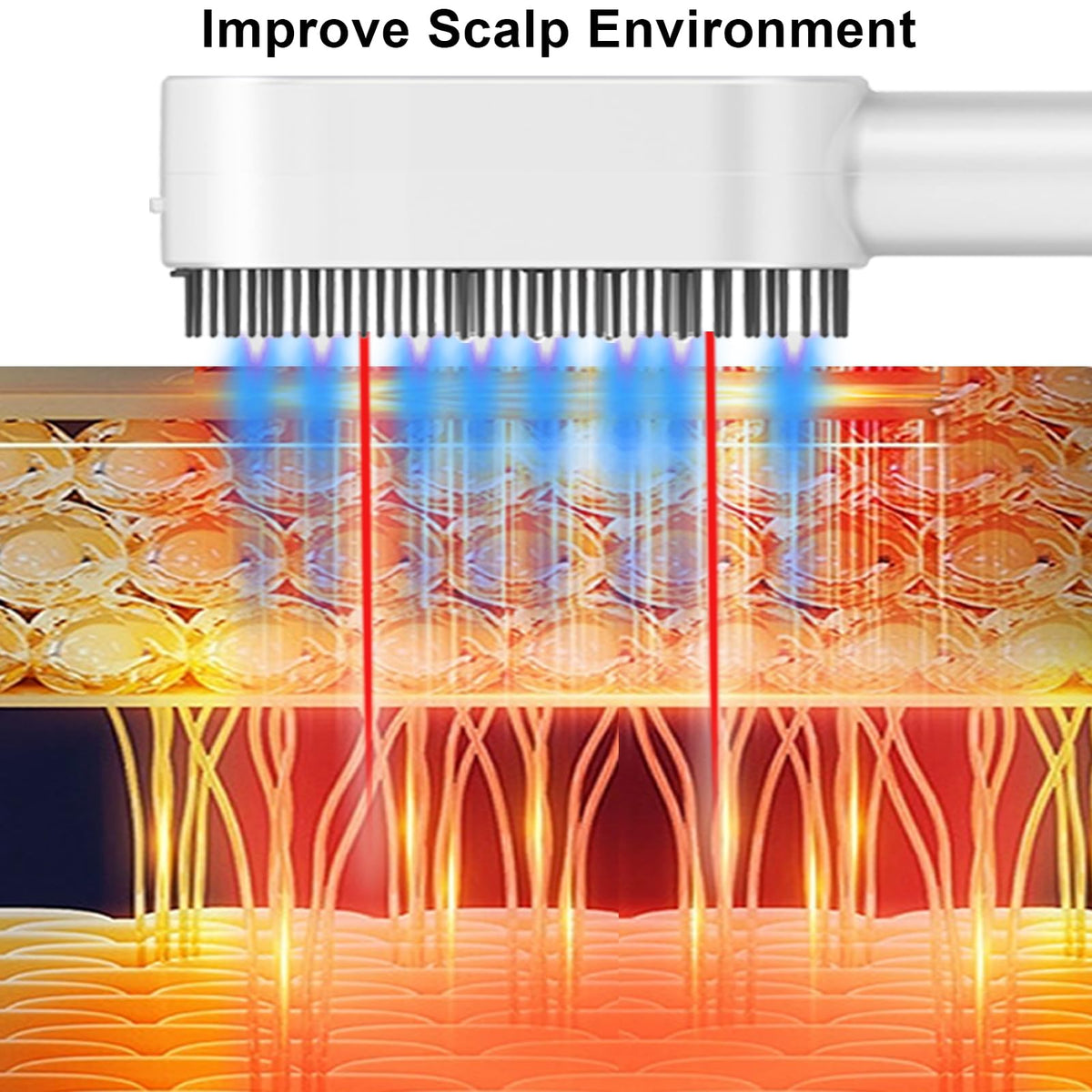 CWTUL red light therapy comb operating with LED lights activated in a dark room