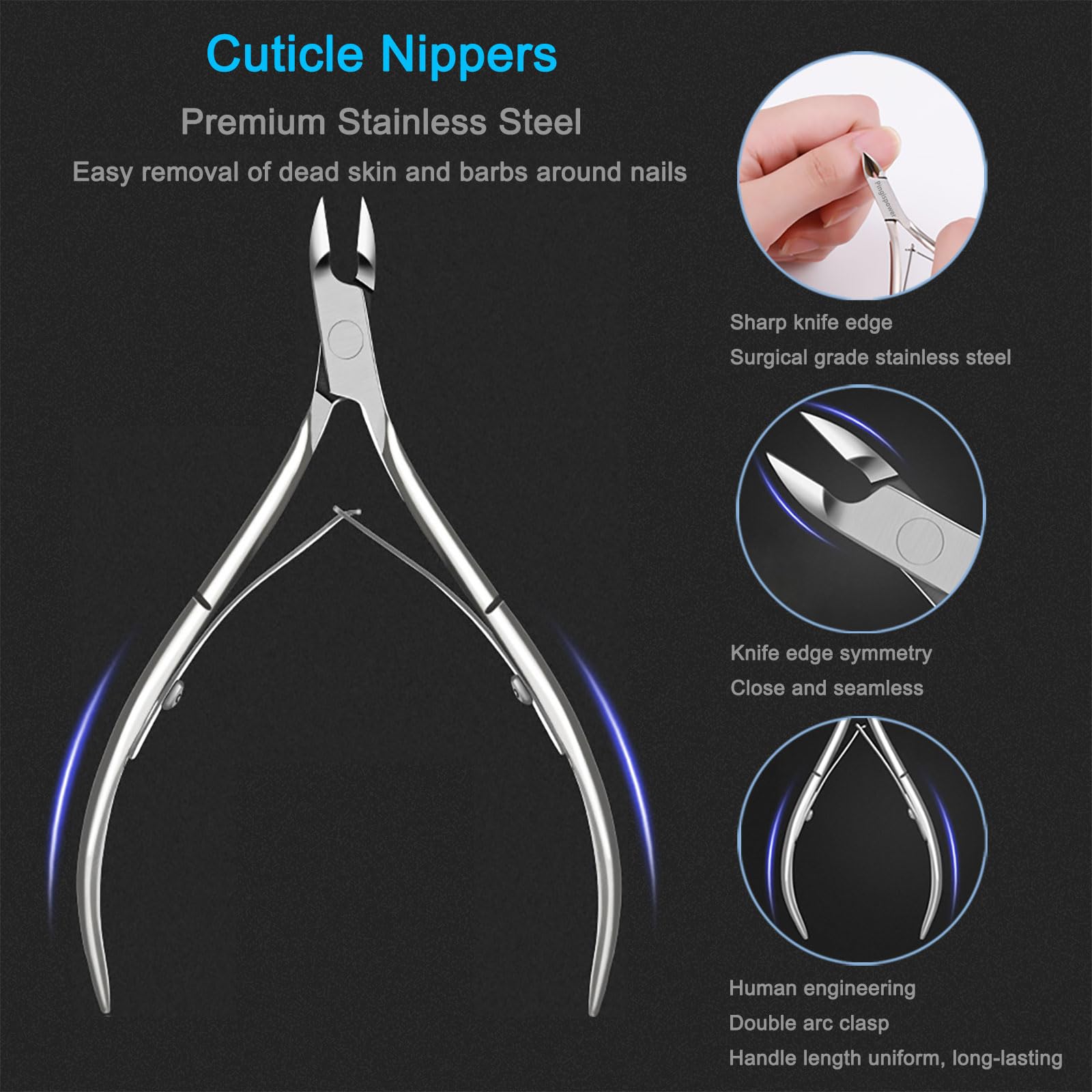 Stainless steel cuticle nippers and pushers set