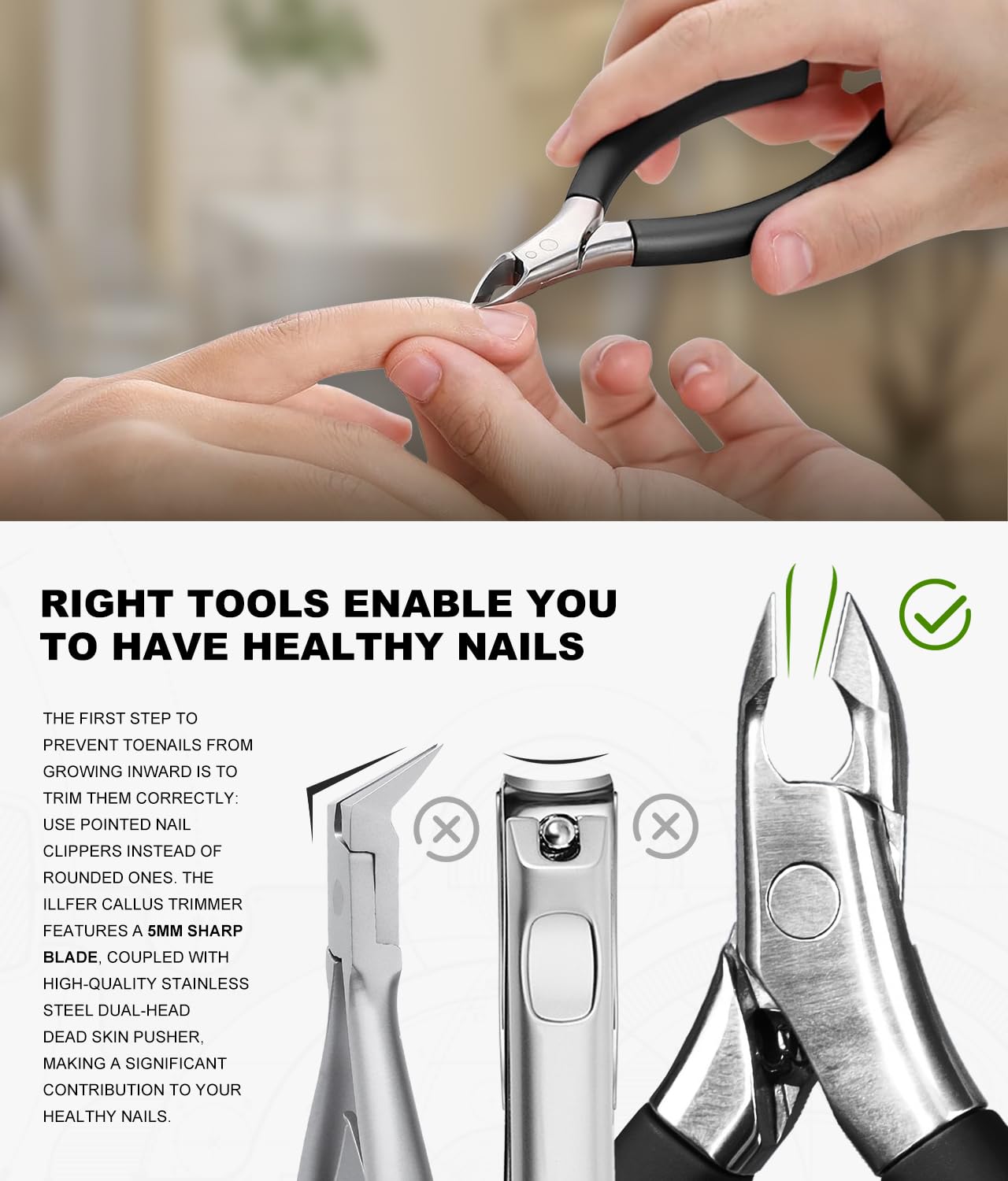 Close up of Illfer 0.2 inch jaw stainless steel cuticle nipper