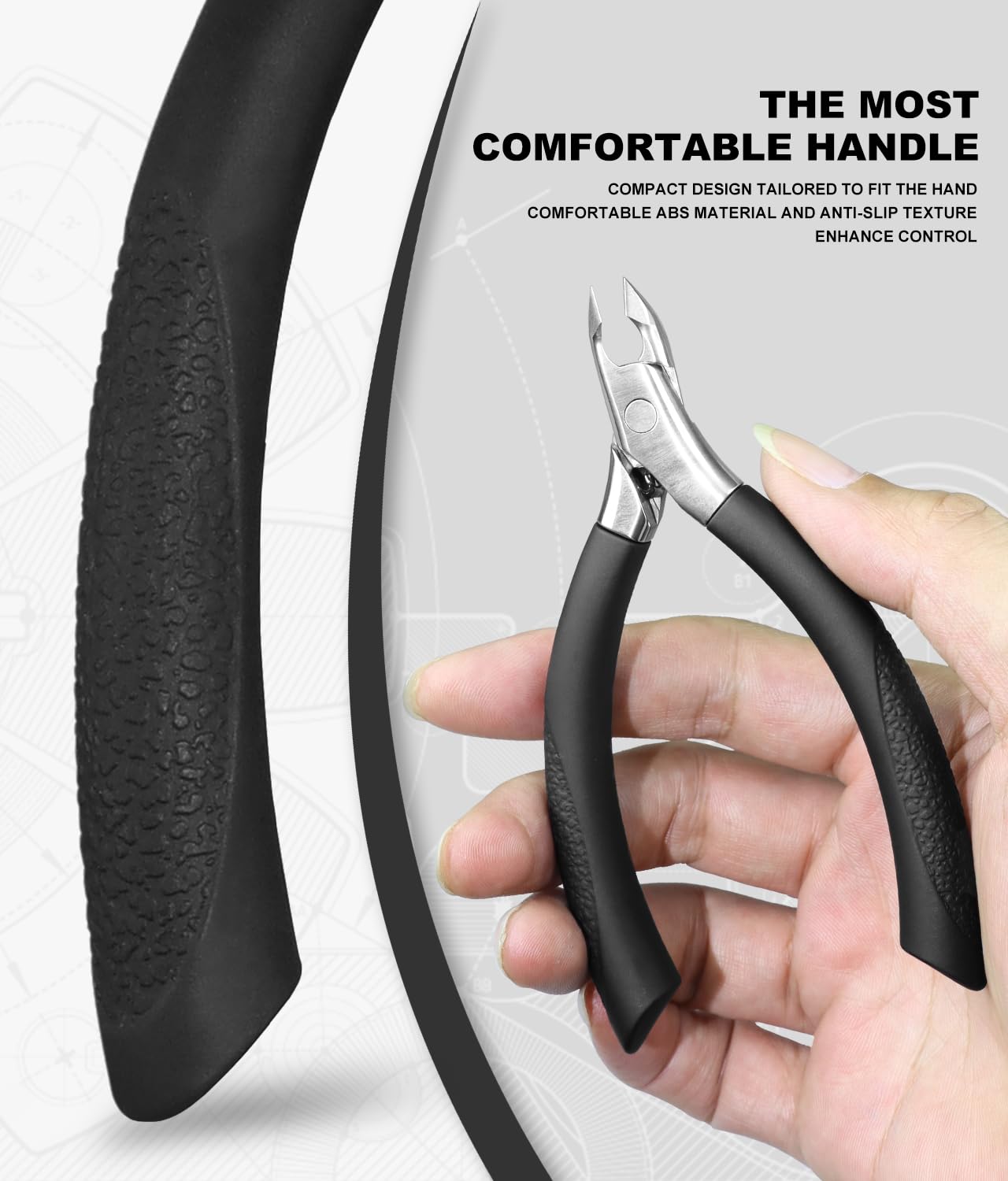 Illfer cuticle trimmer showing non-slip silicone handle grip