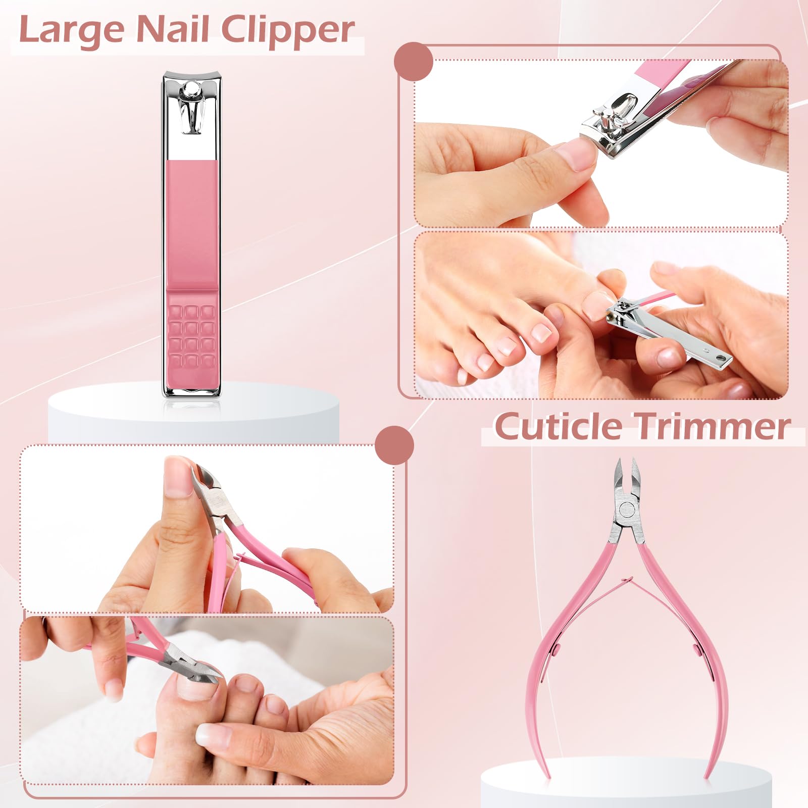 The pink silicone handle cuticle nipper from Walentin Profwr kit.