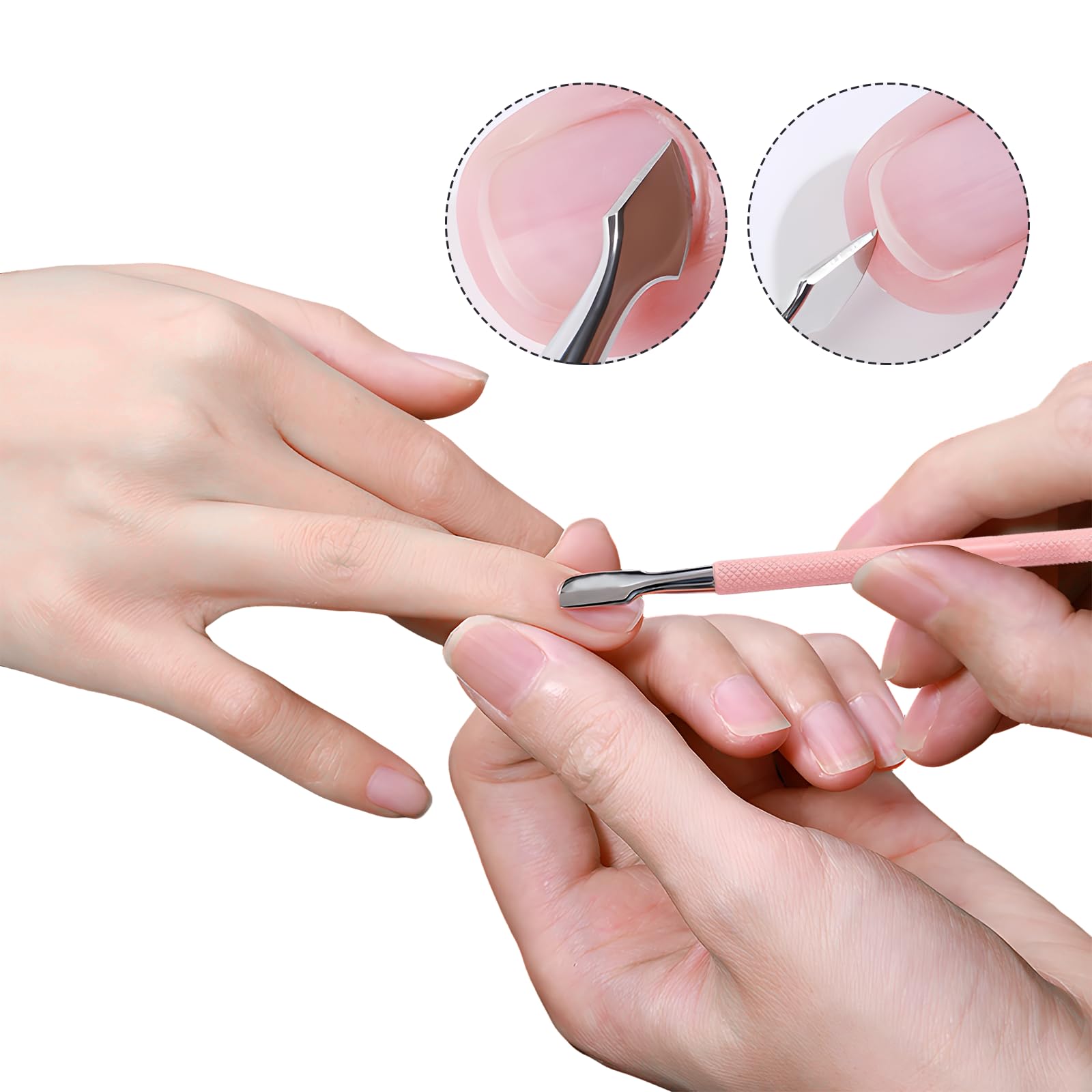 Side profile of Makartt pink cuticle nipper showing blade alignment